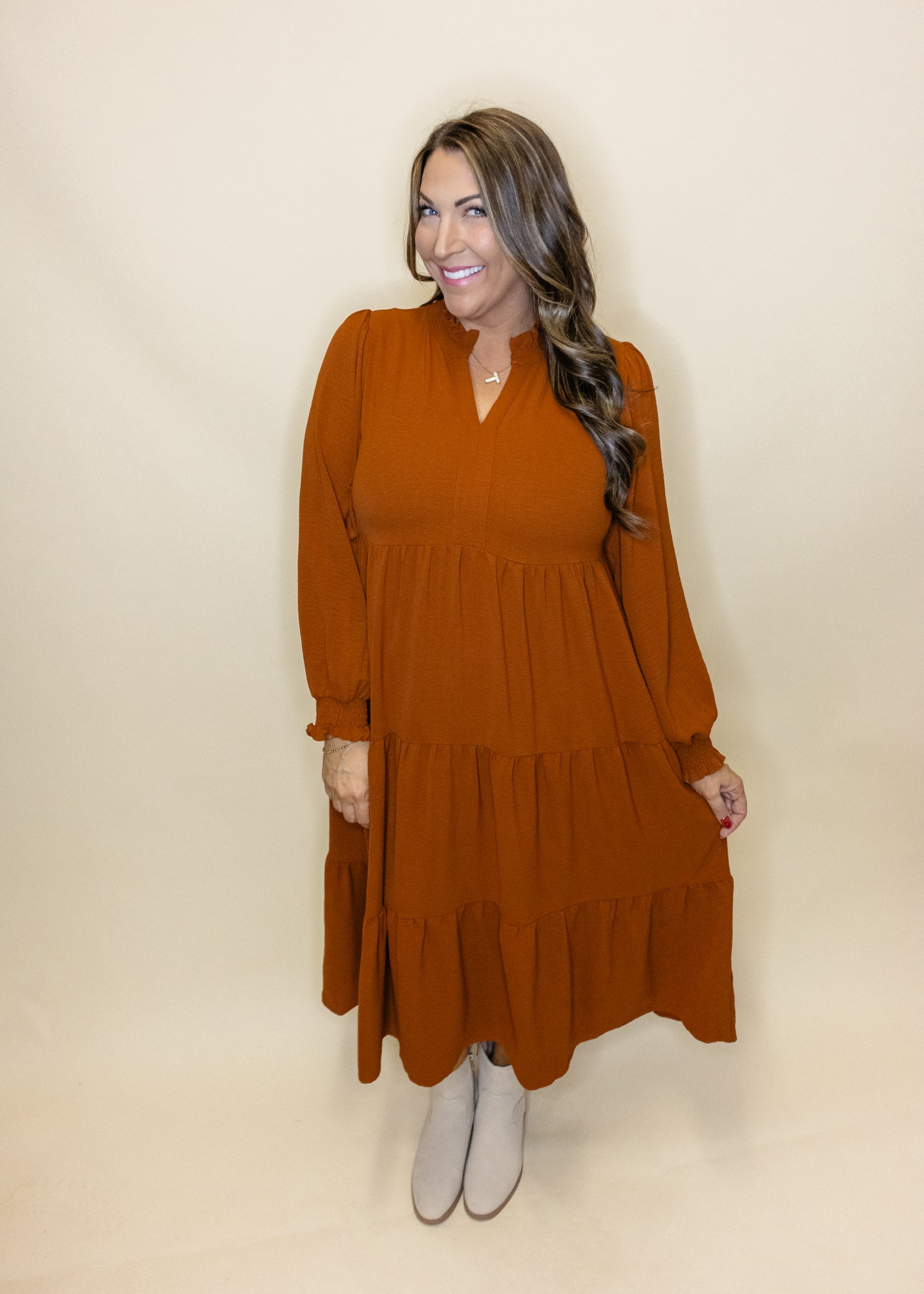 Toffee Long Sleeve Midi Dress