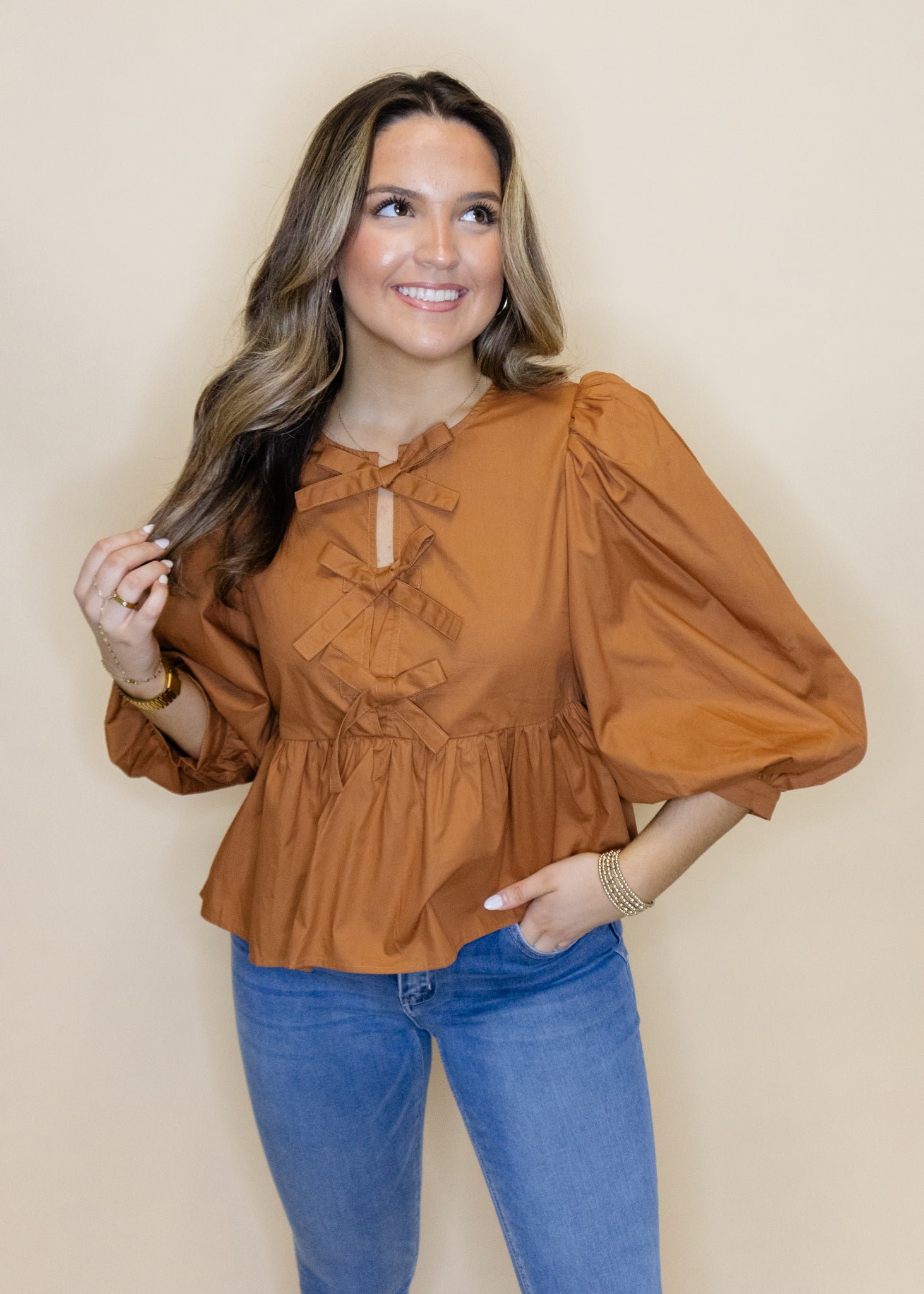 Toffee Triple Bow Top