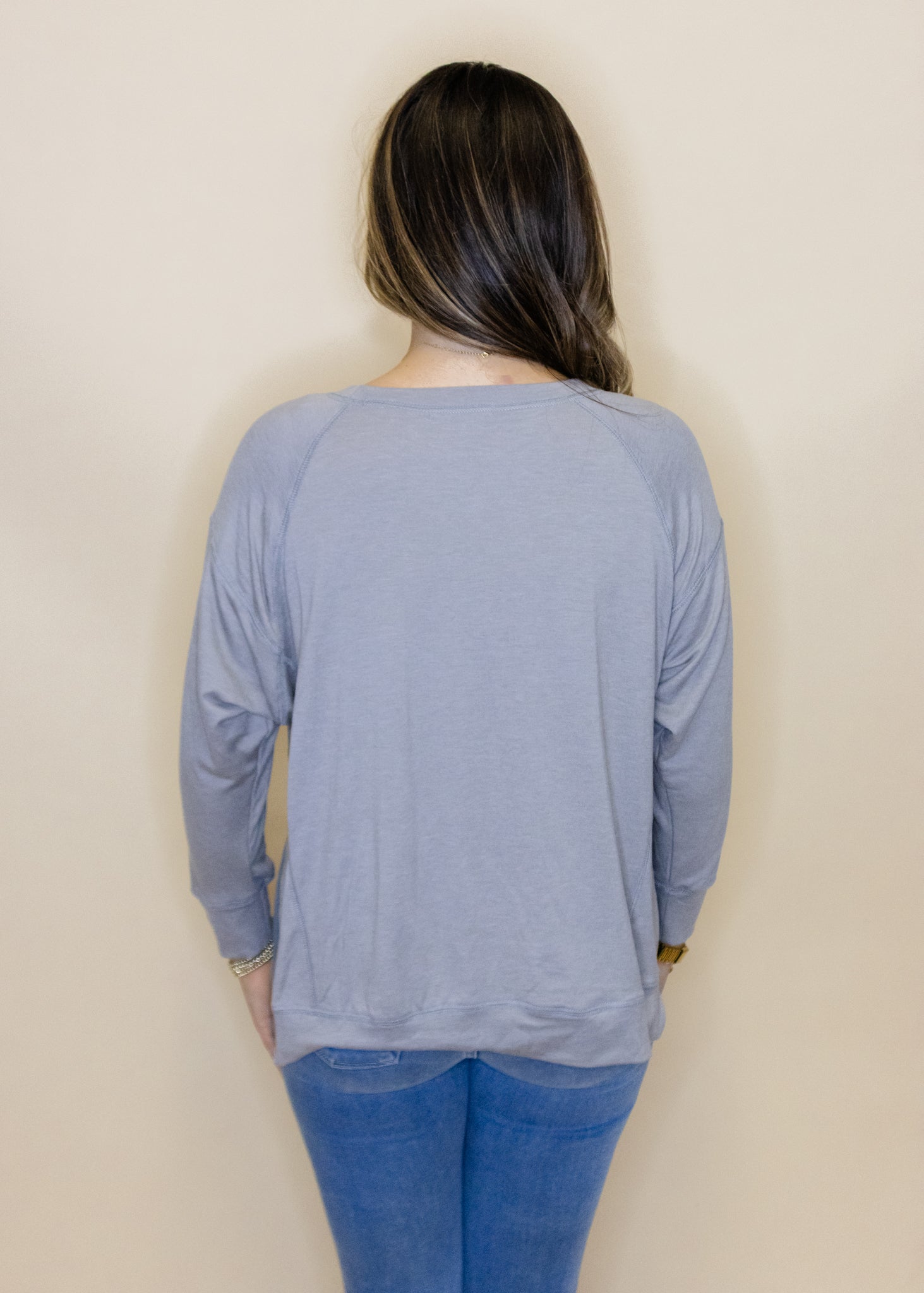 Grey Solid Split Side Top