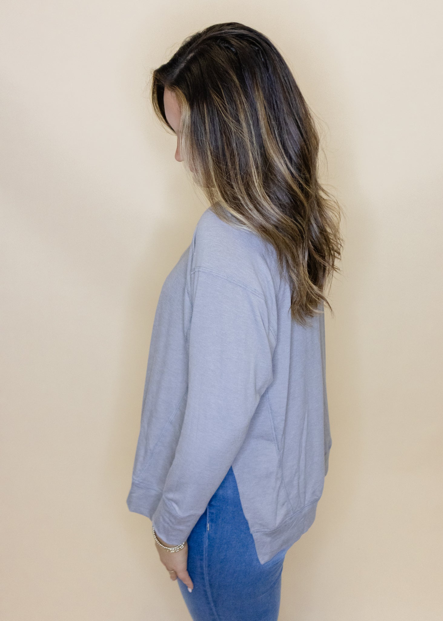 Grey Solid Split Side Top