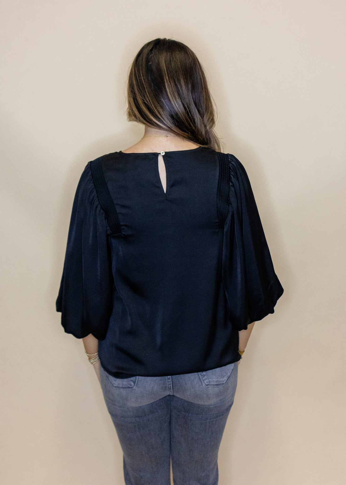 Black Chiffon Balloon Sleeve Top