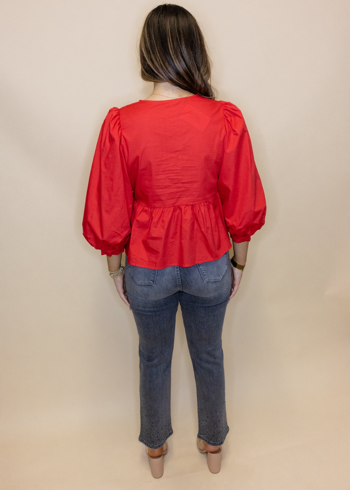 Red Triple Bow Peplum Top