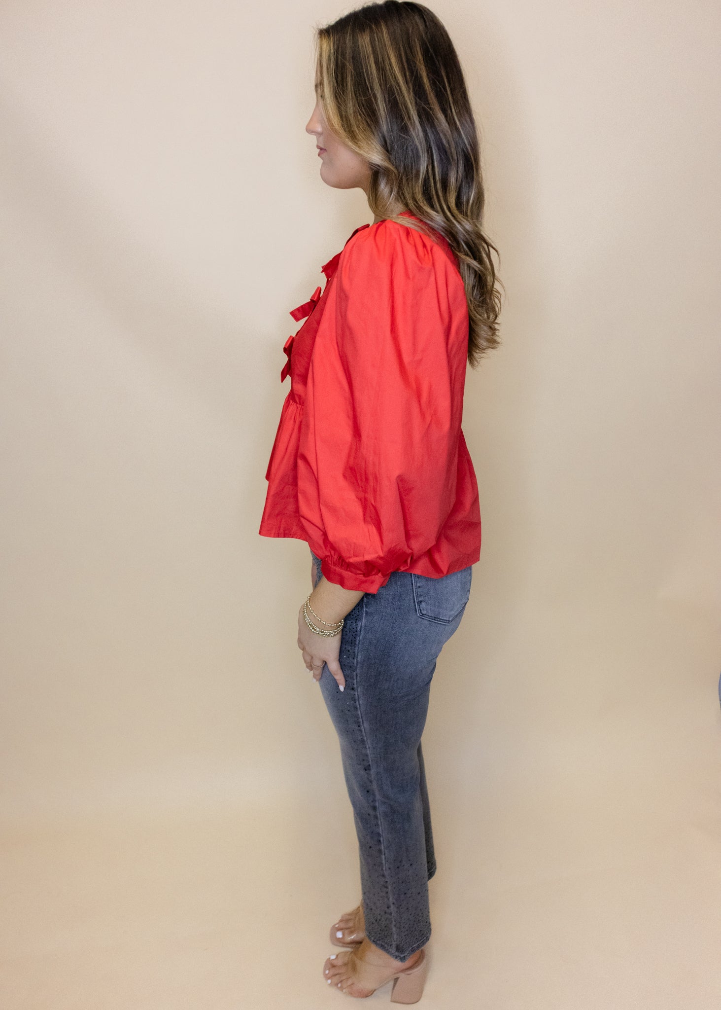 Red Triple Bow Peplum Top