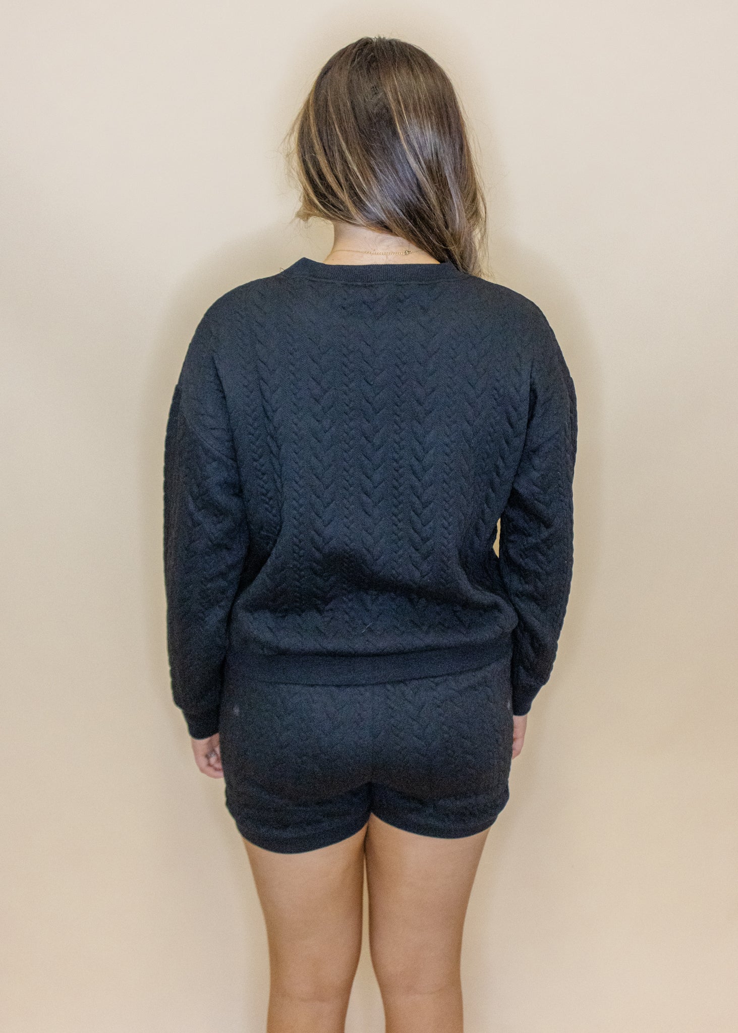 Black Cable Knit Shorts Set