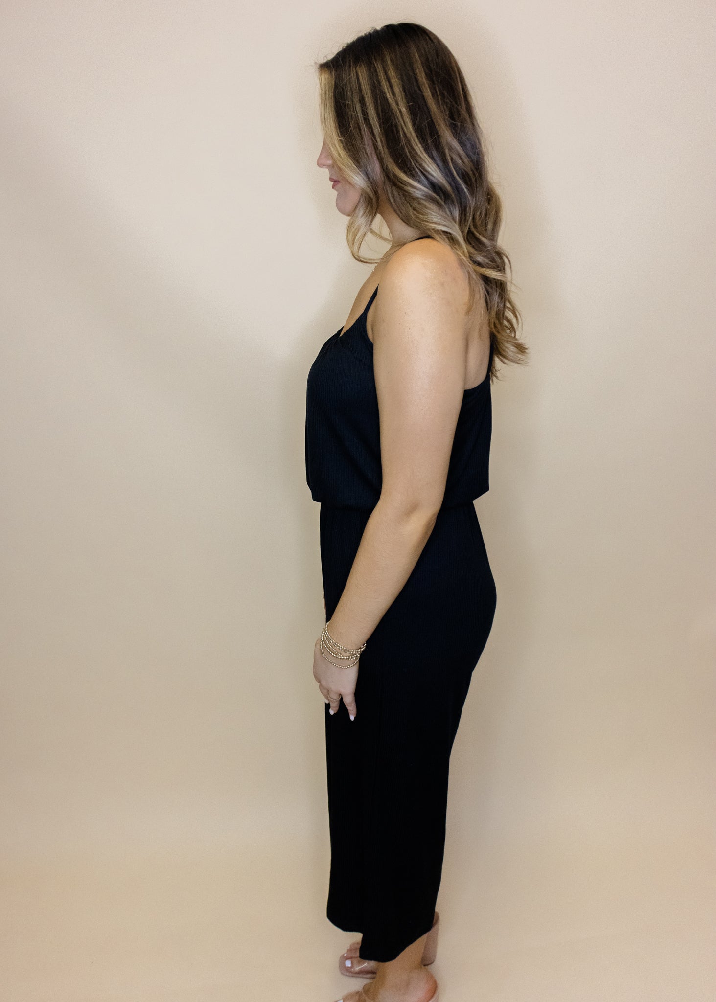 Black Cropped Jersey Jumpsuit