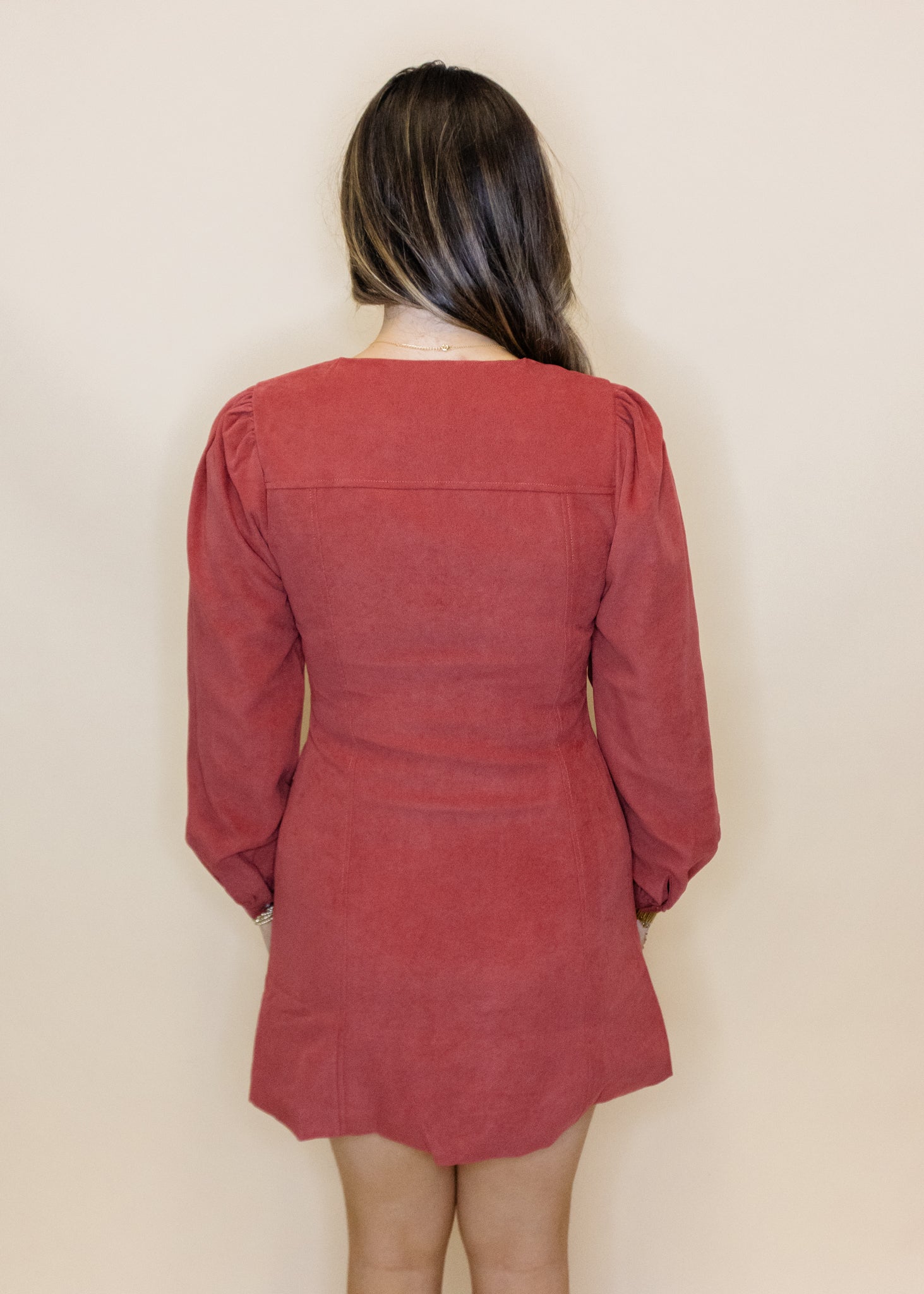 Red Corduroy Long Sleeve Dress