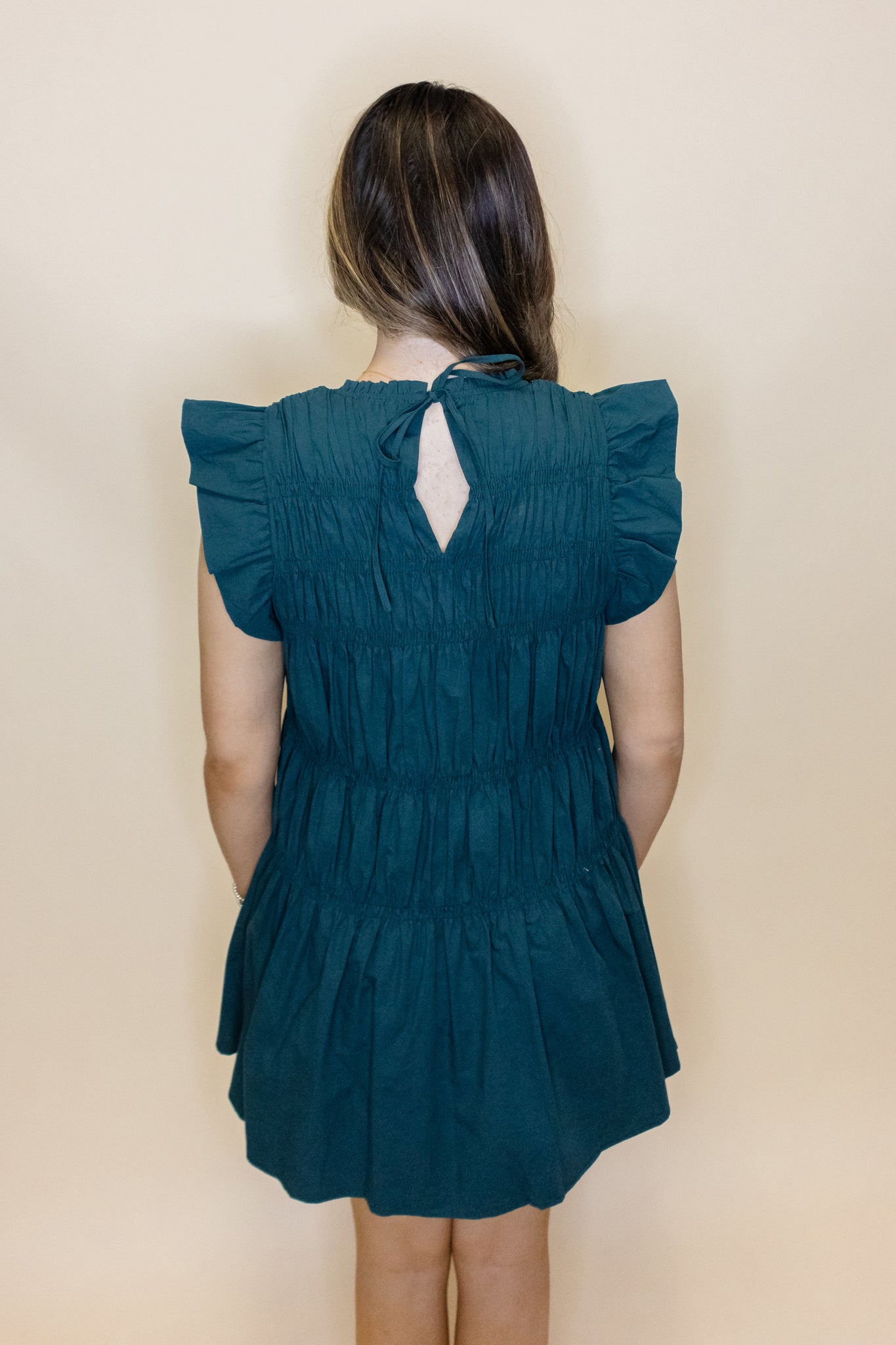 Hunter Green Smocked Ruffle Dress