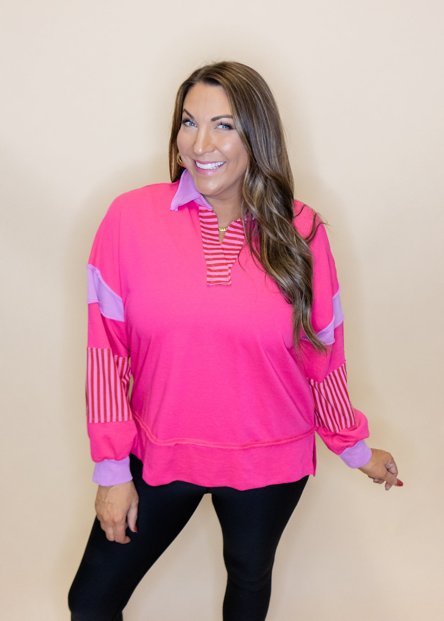 Pink Mixed Stripe Sweatshirt