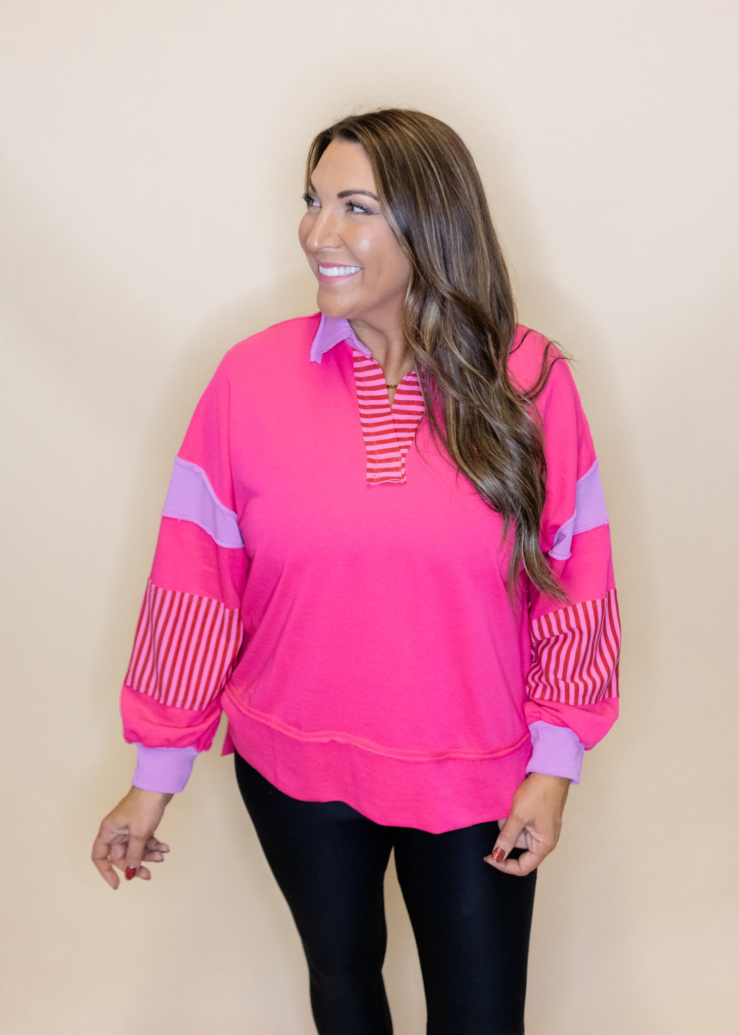 Pink Mixed Stripe Sweatshirt