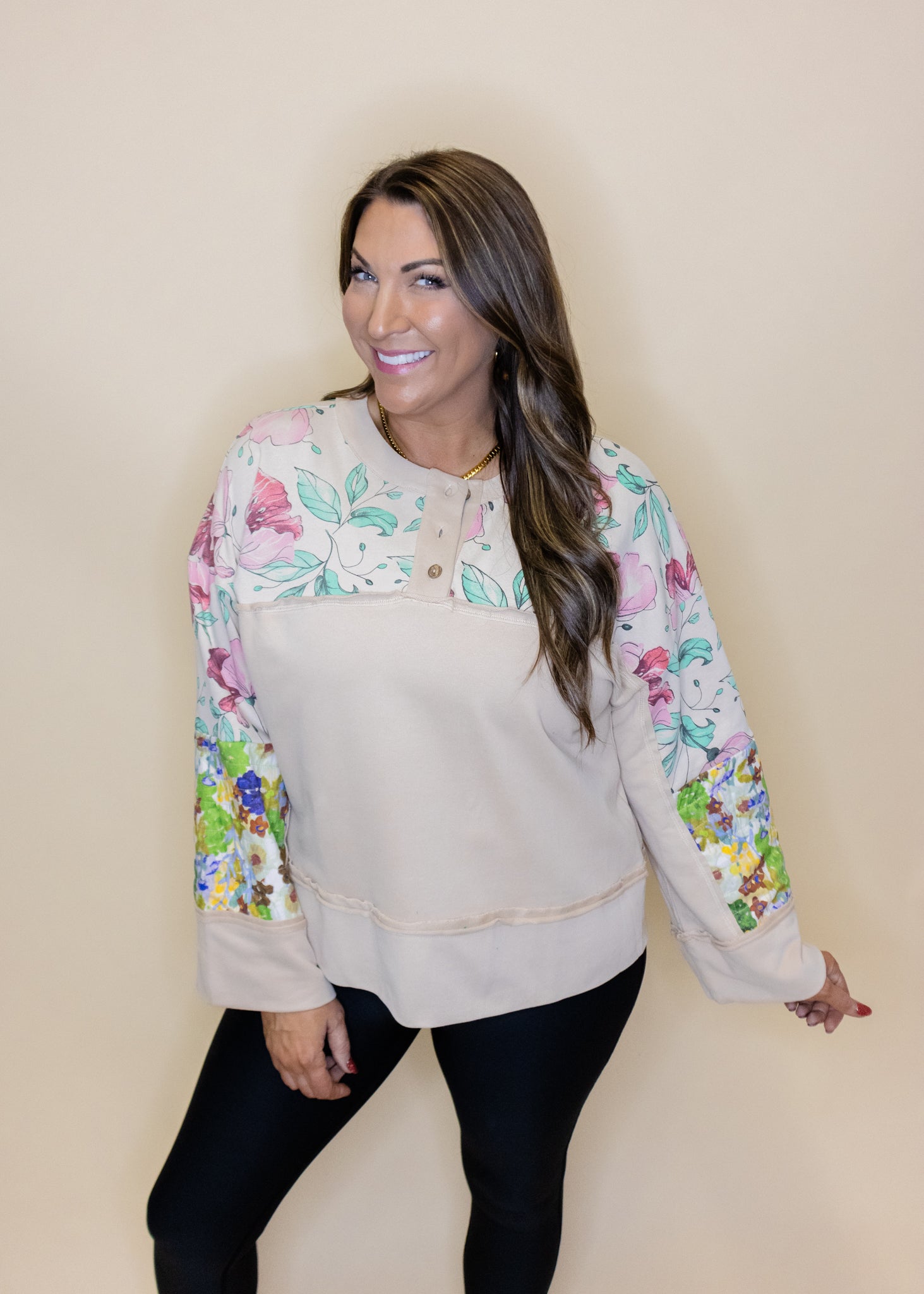 Taupe Mixed Floral Top