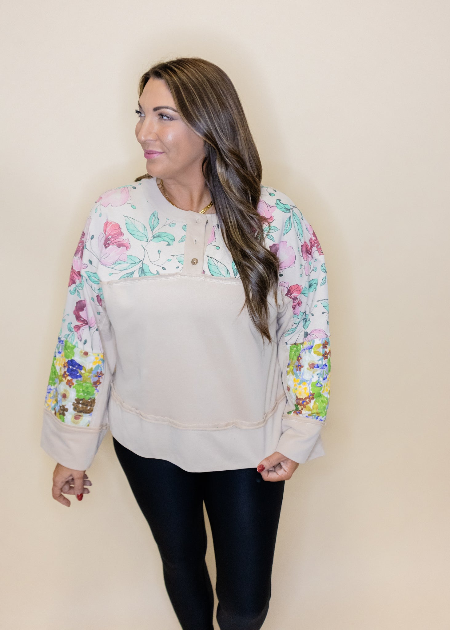 Taupe Mixed Floral Top