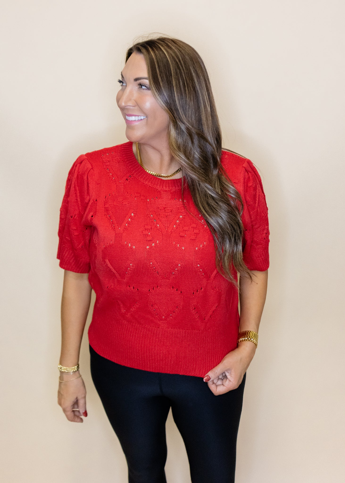 Red Crochet Crop Sweater