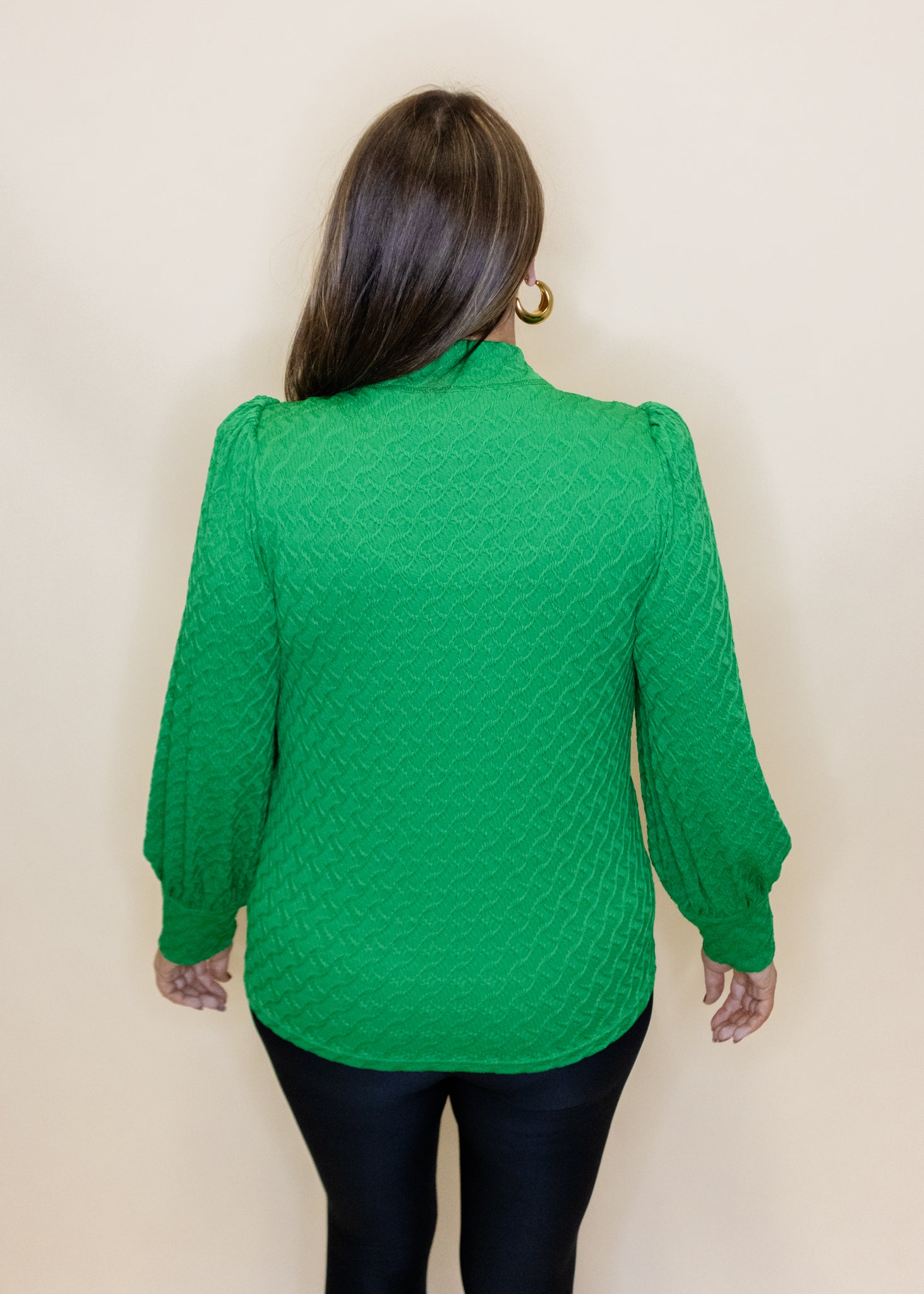 Green Textured Bishop Sleeve Top