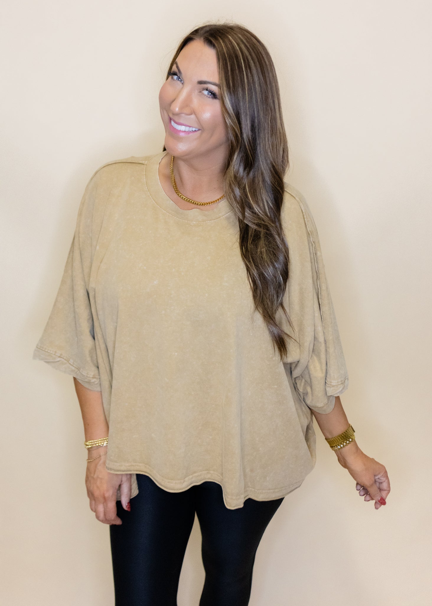 Taupe Detail Dolman Sleeve Top