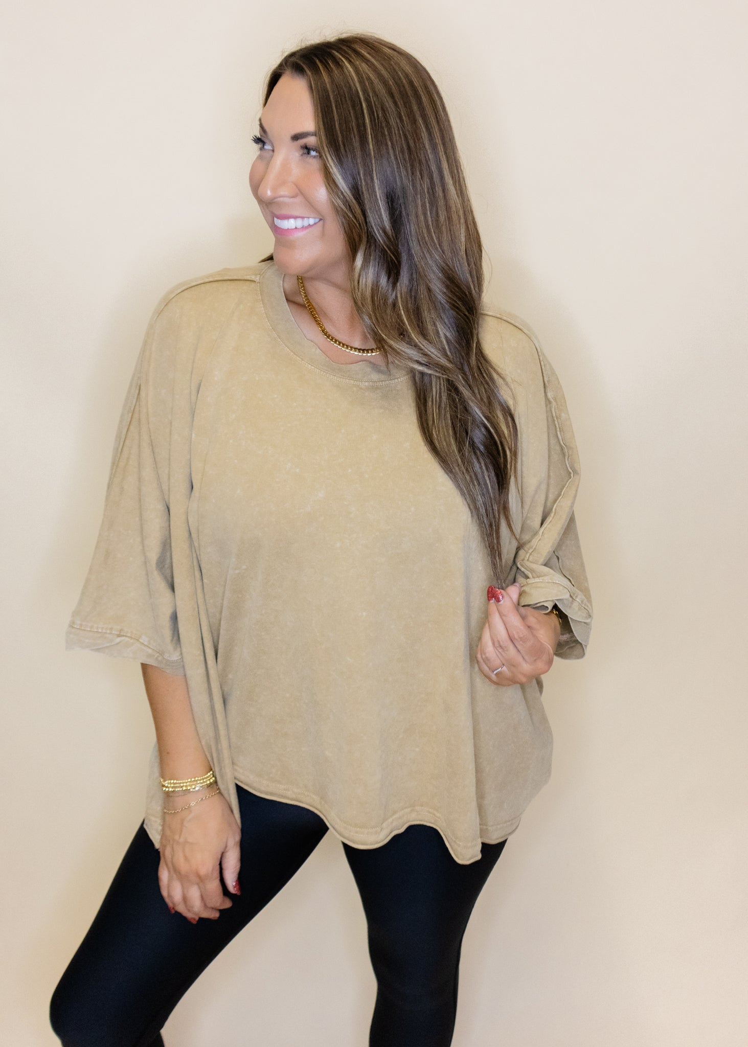 Taupe Detail Dolman Sleeve Top