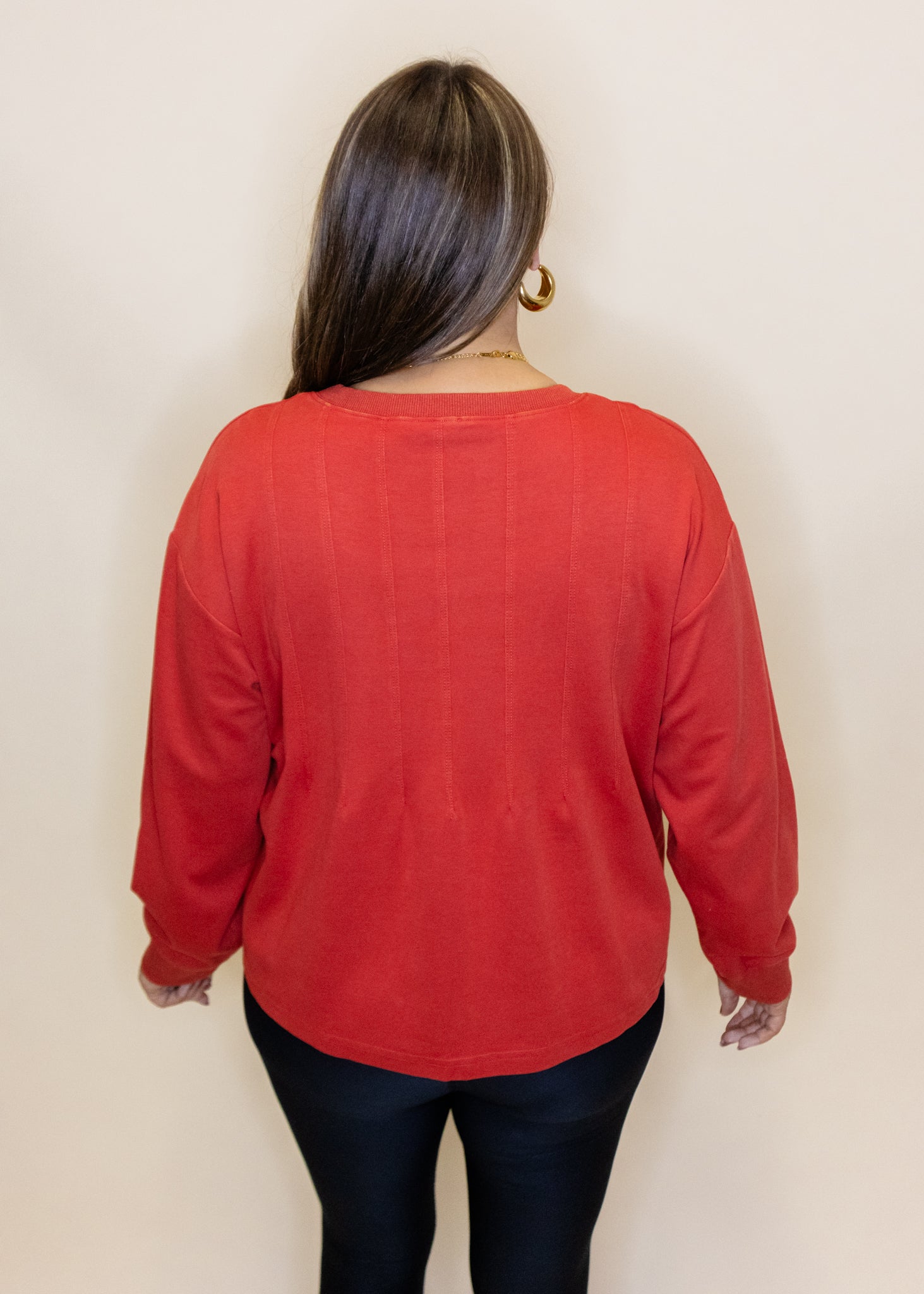 Red Solid Pintuck Top