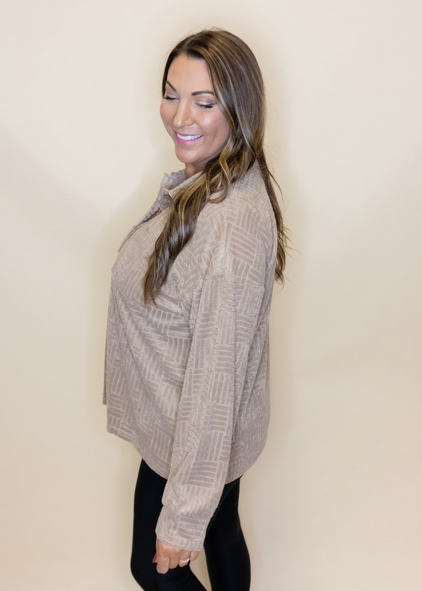 Taupe Terry Textured Top