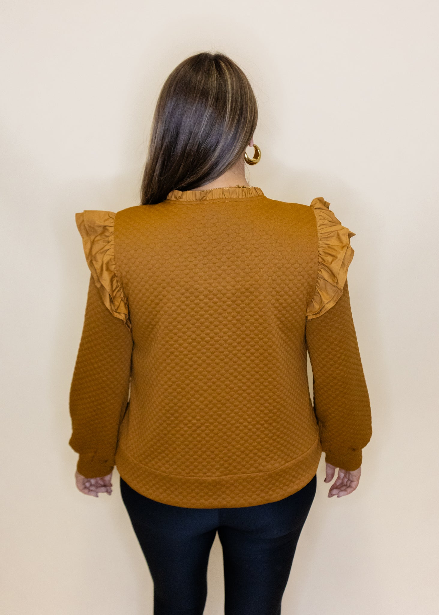 Toffee Textured Frill Sleeve Top