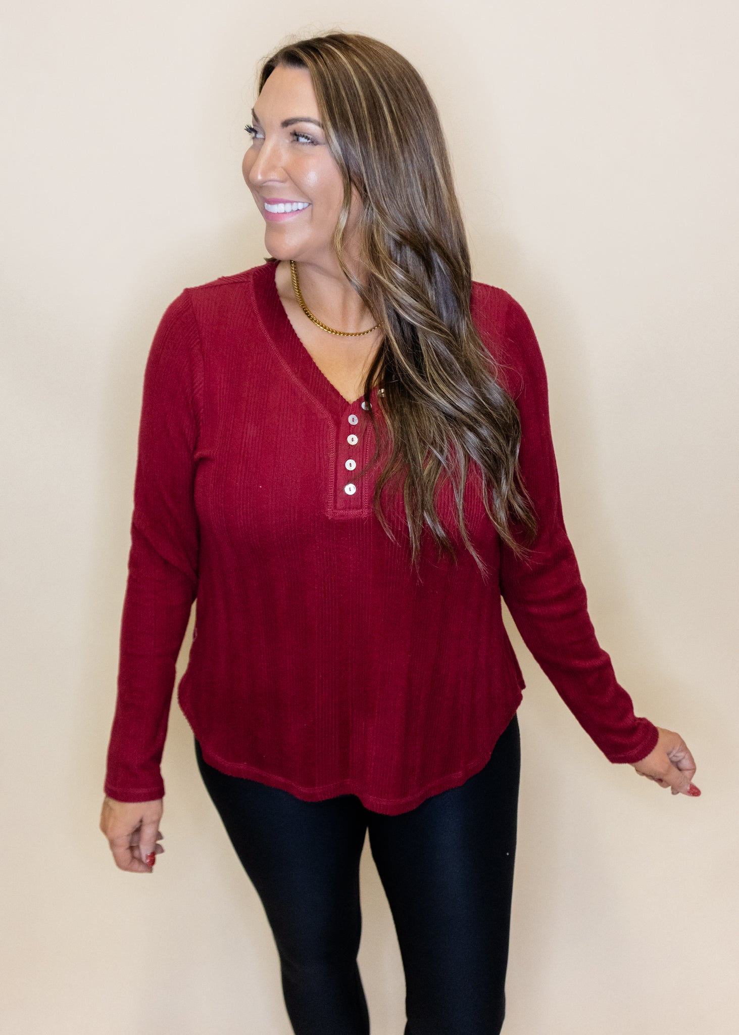 Wine Button Detail Henley Top