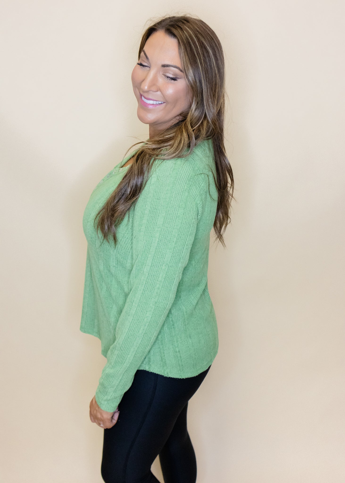 Green Button Detail Henley Top