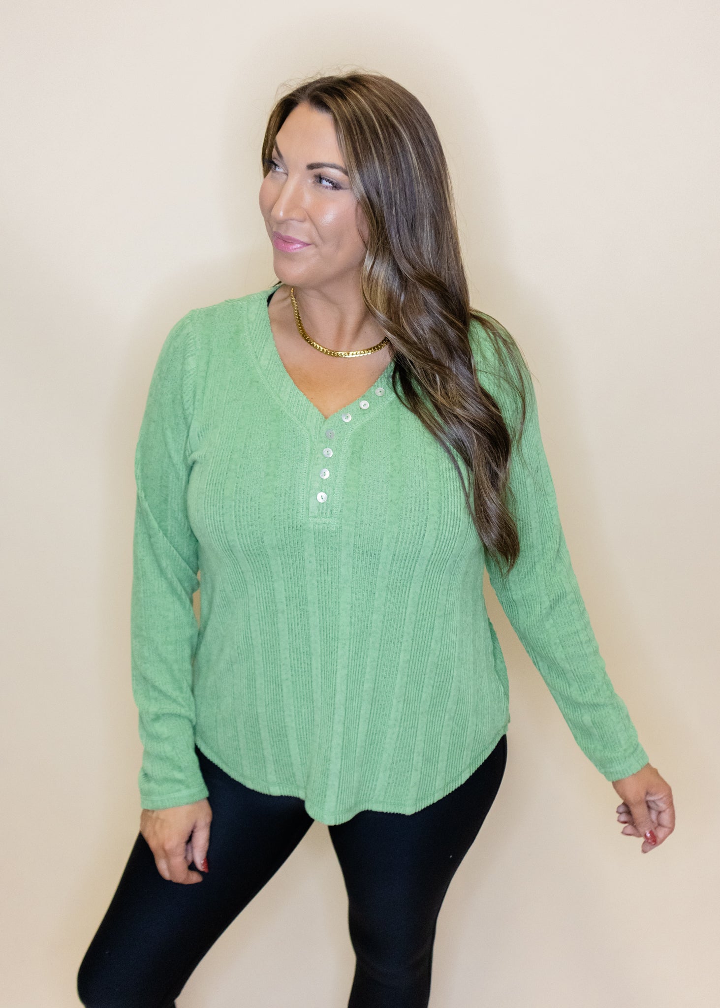 Green Button Detail Henley Top