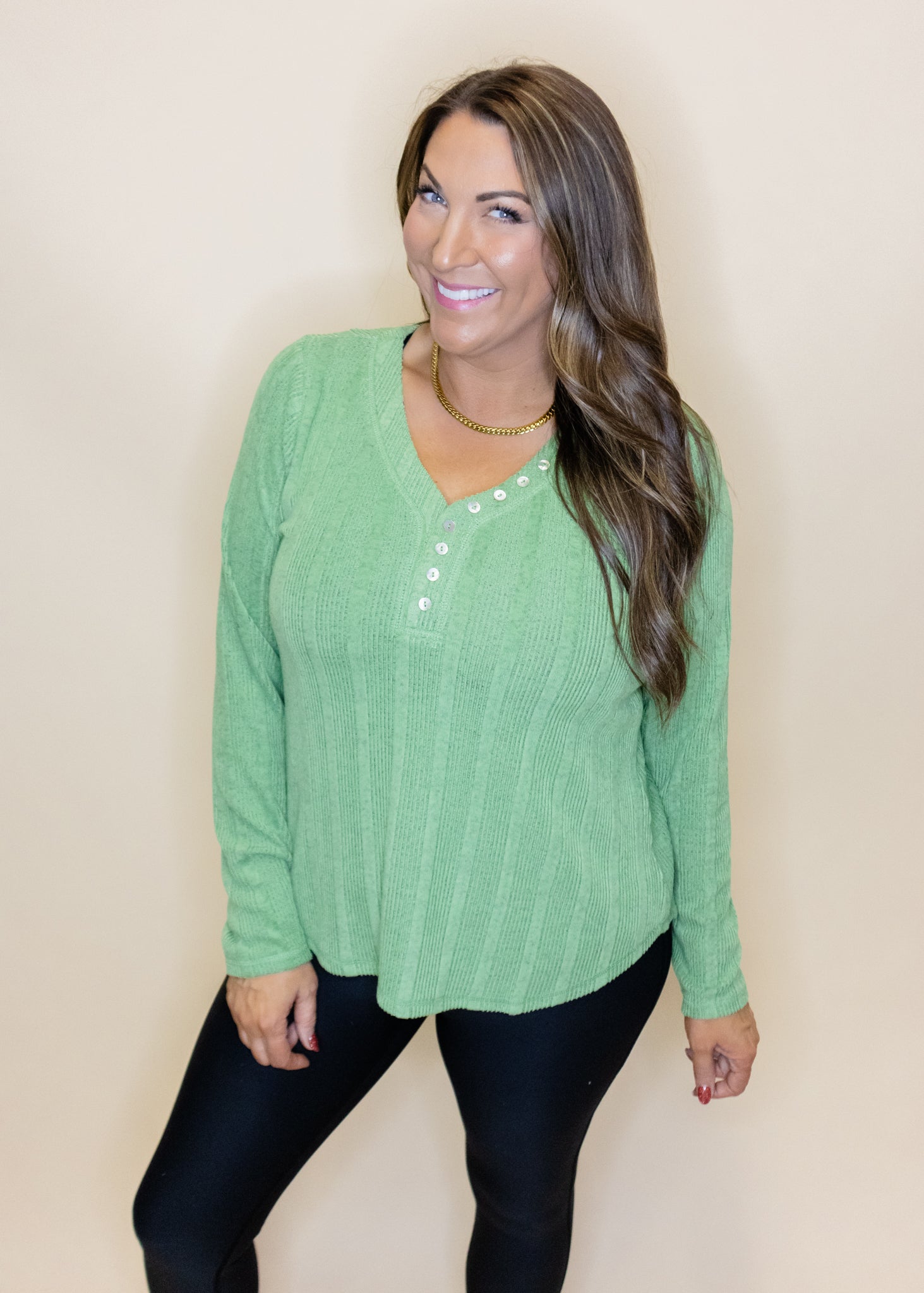 Green Button Detail Henley Top