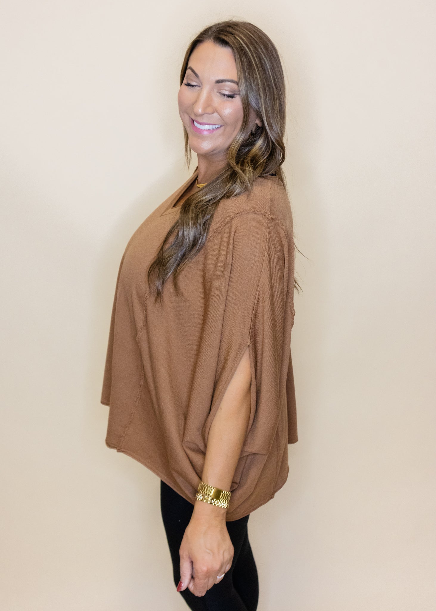 Mocha Drape V-Neck Top