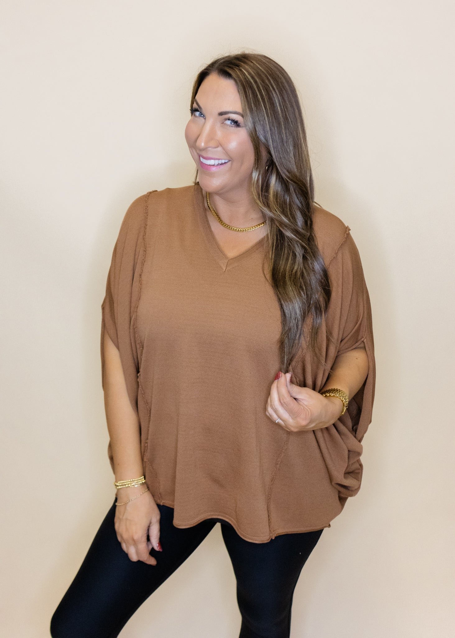 Mocha Drape V-Neck Top