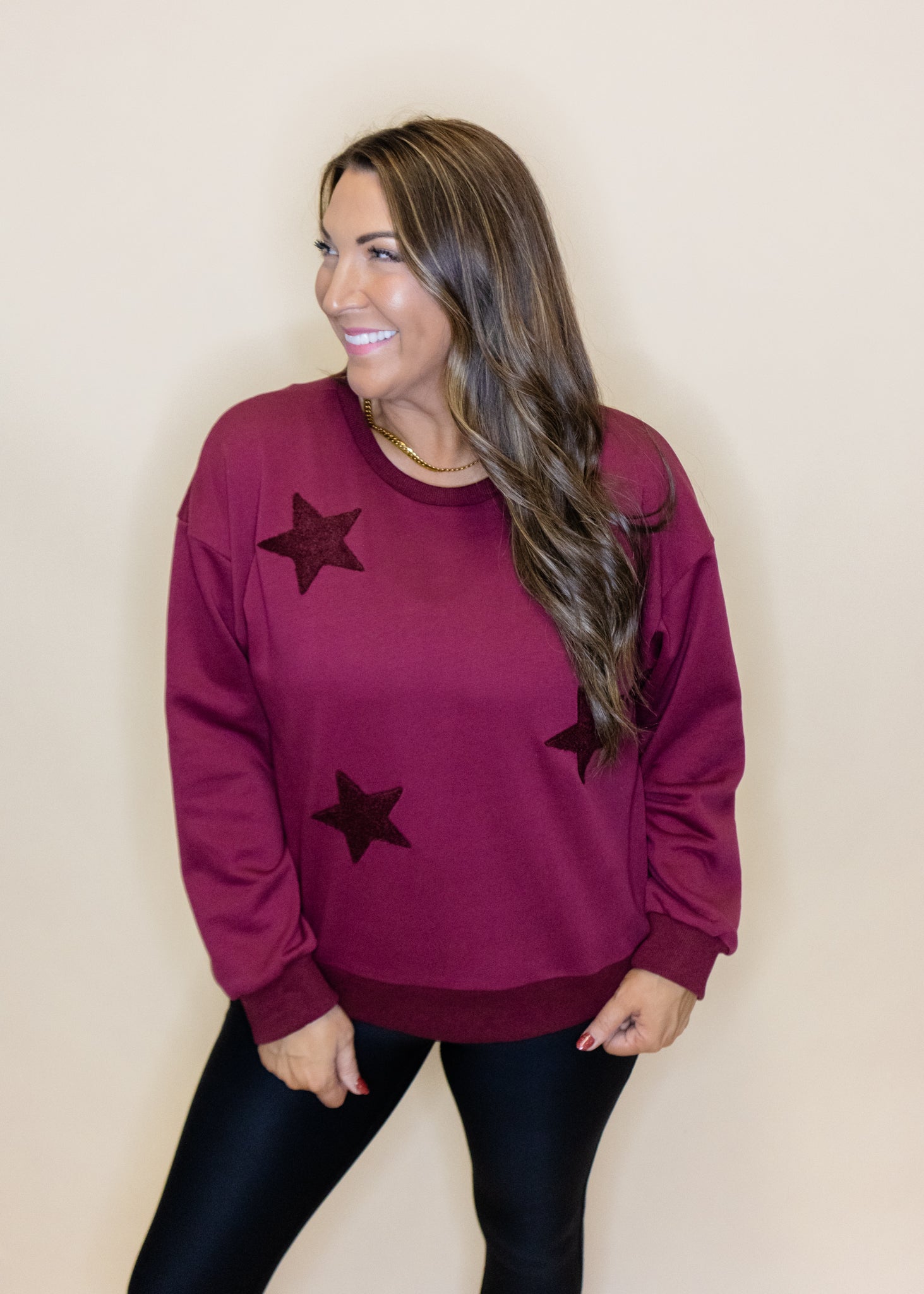 Burgundy Star Patch Sweatshirt