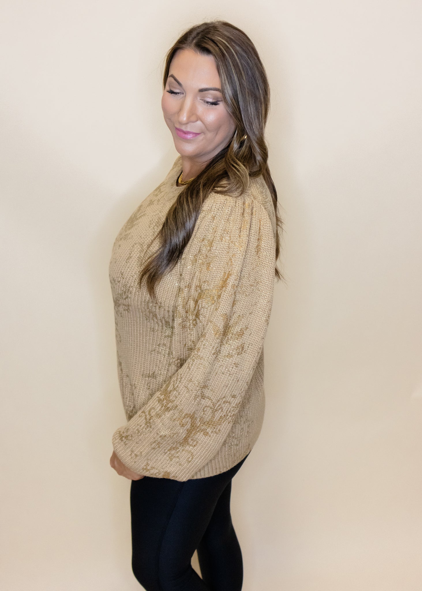 Taupe Metallic Print Sweatshirt