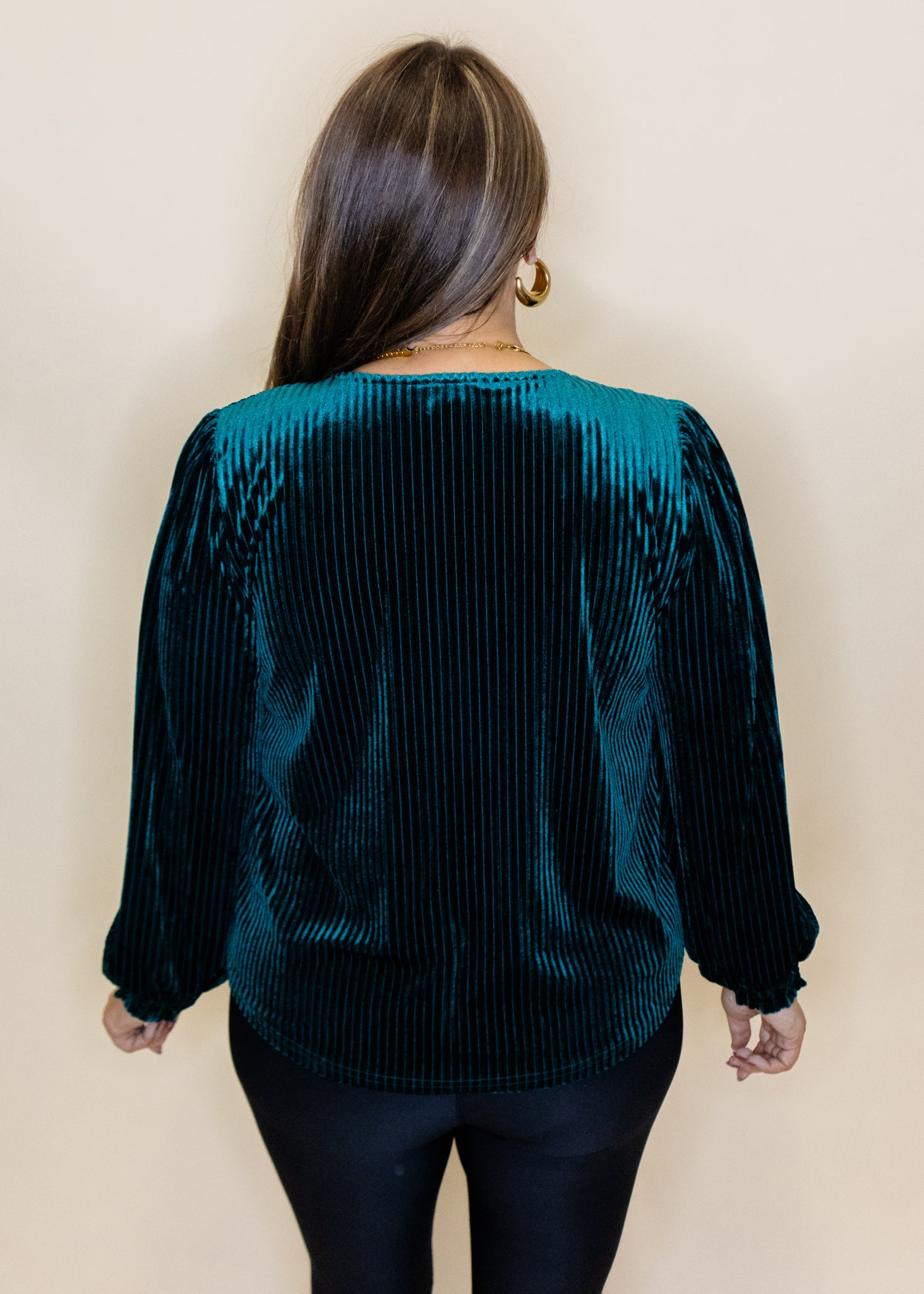 Hunter Green Velvet Pleated Top