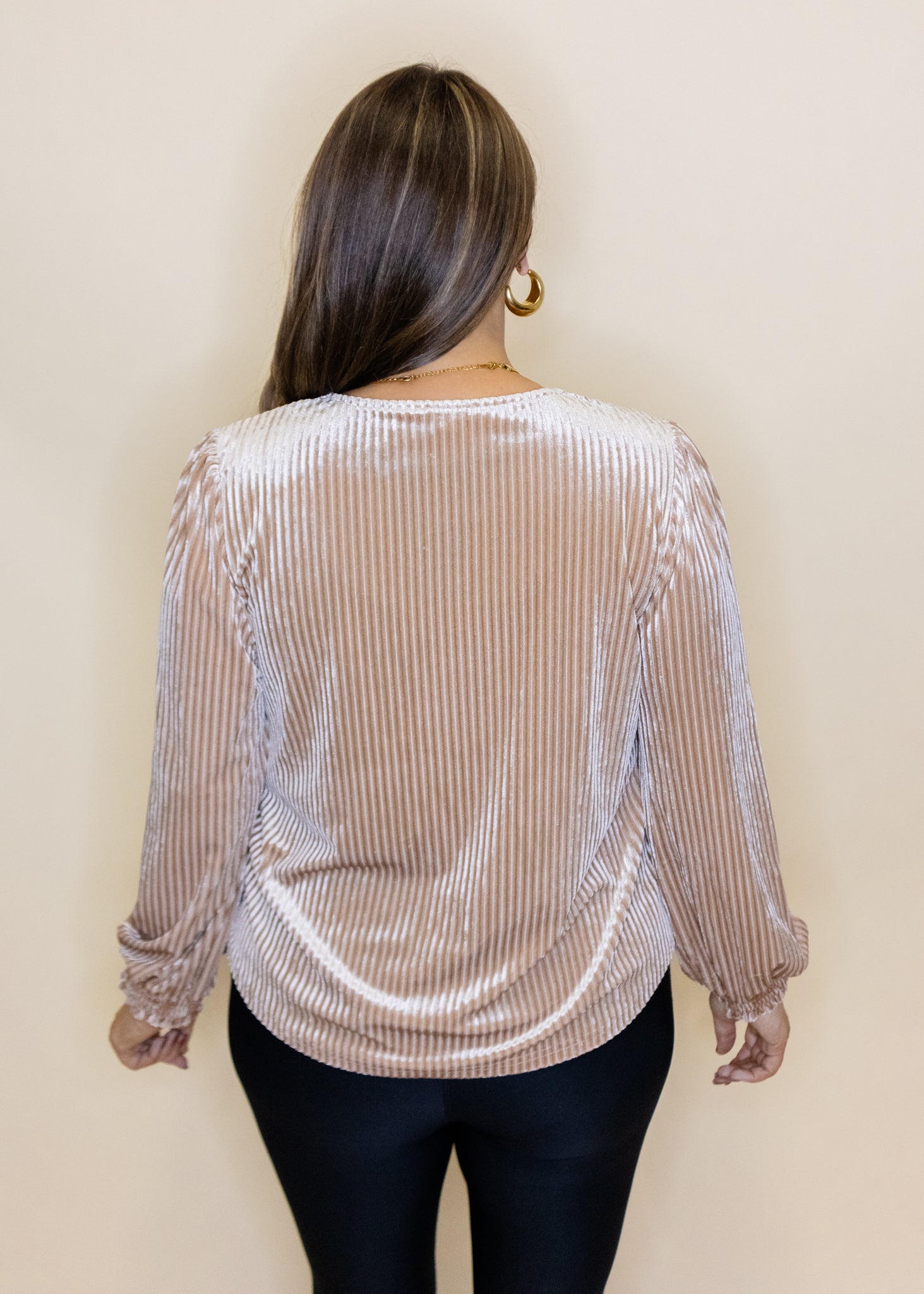 Taupe Pleated Velvet Top