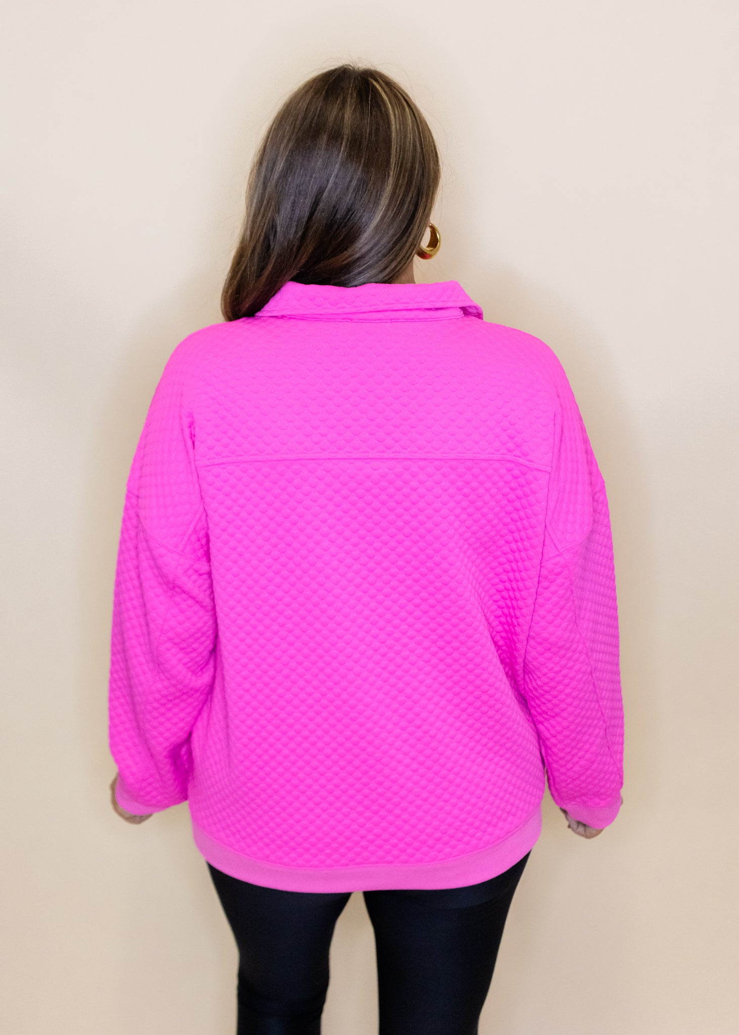 Pink Textured Half Zip Pullover