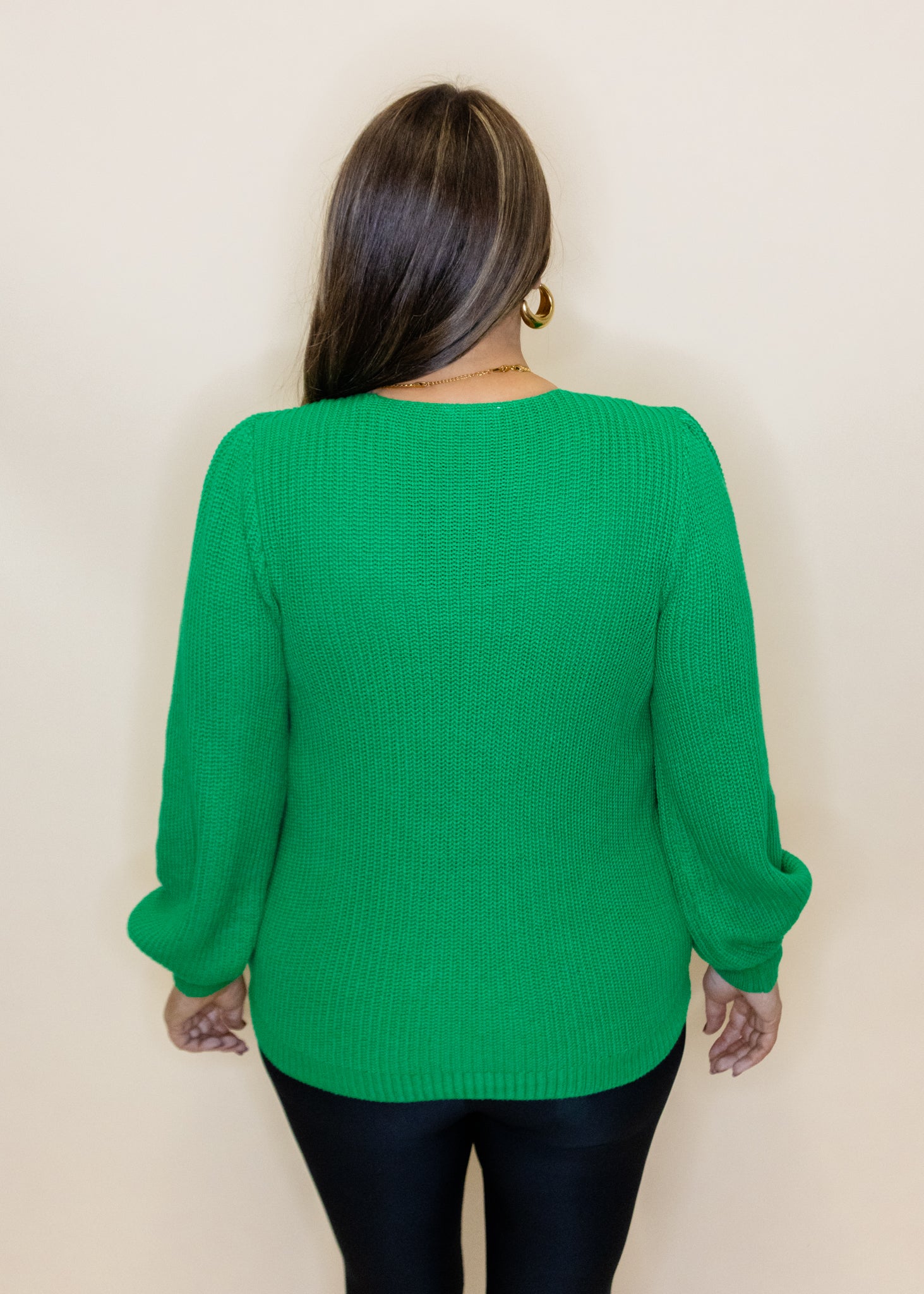 Green V-Neck Long Sleeve Sweater