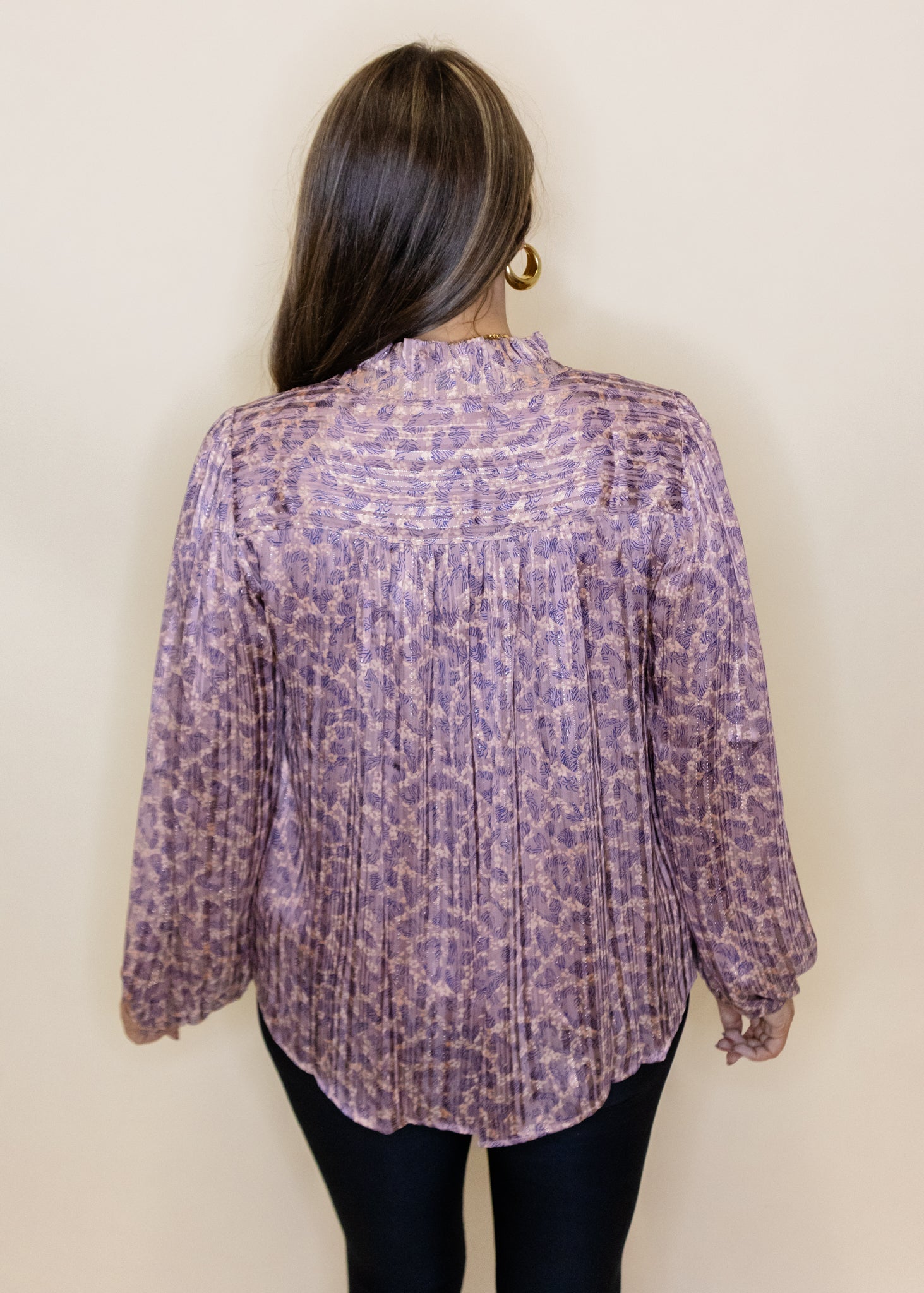 Mauve Leopard Pleat Button Top