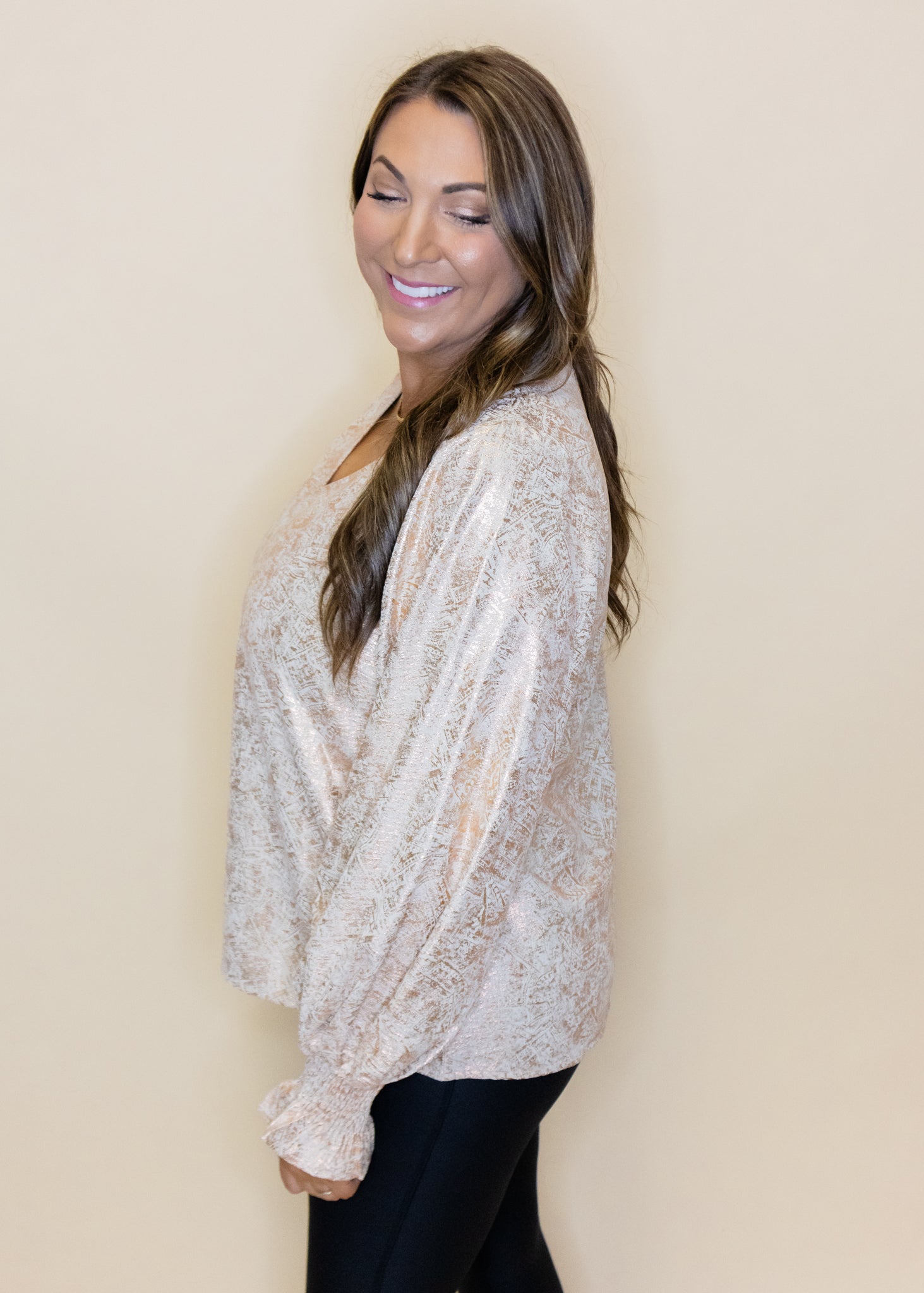 Ivory Gold Metallic Smocked Top