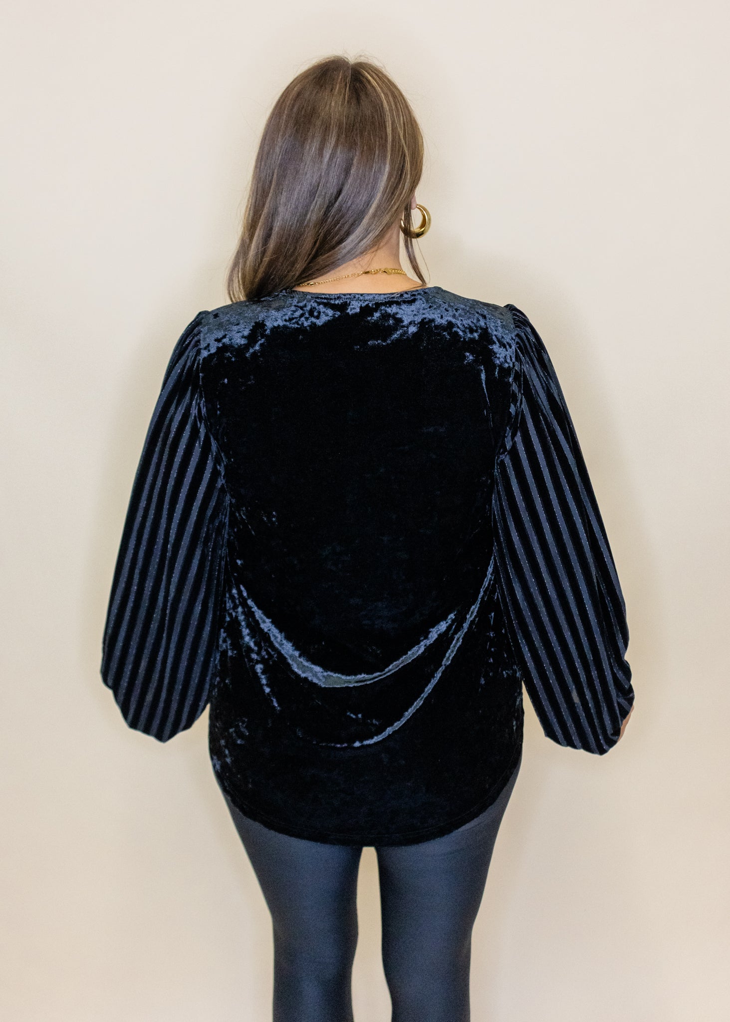 Black Velvet Draped Sleeve Top