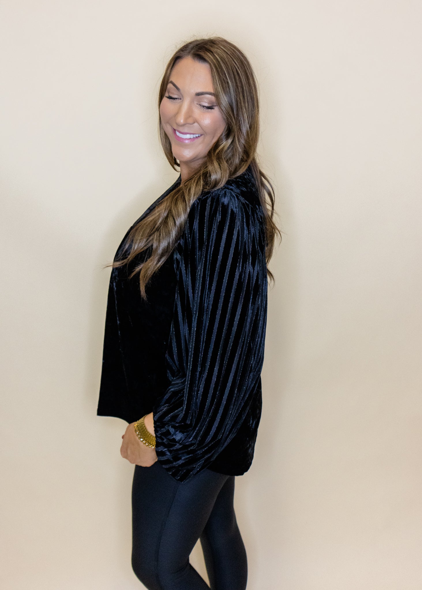 Black Velvet Draped Sleeve Top