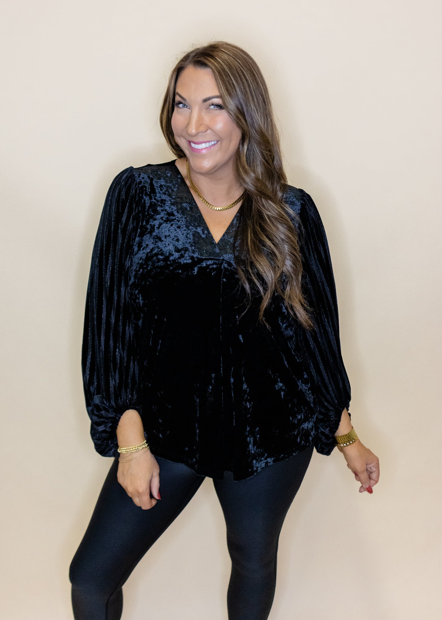 Black Velvet Draped Sleeve Top