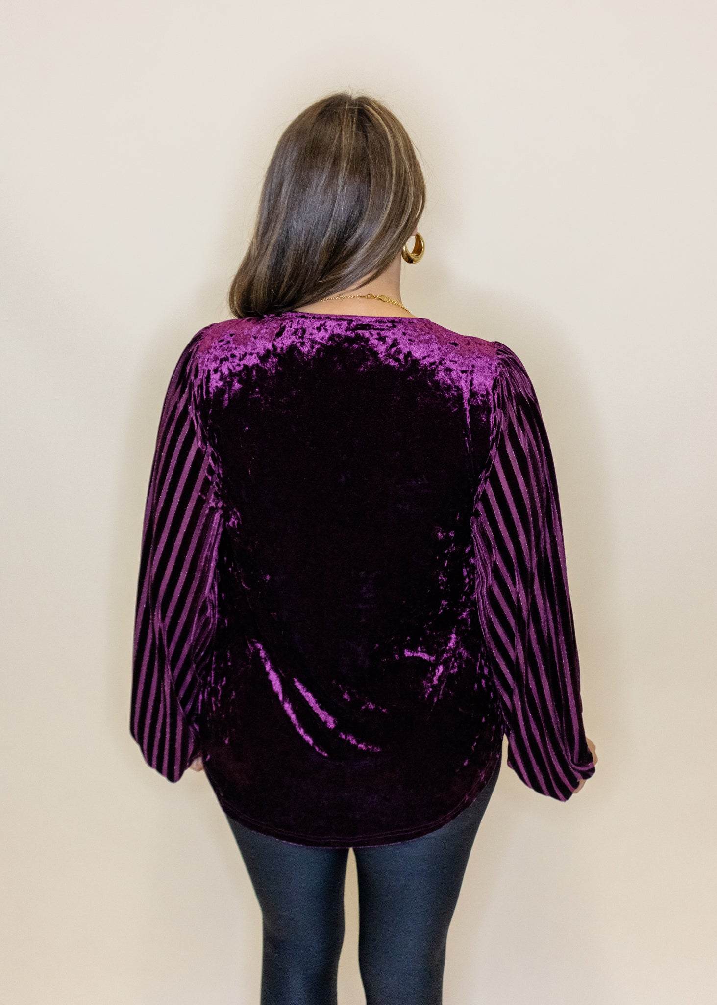 Eggplant Velvet Draped Sleeve Top