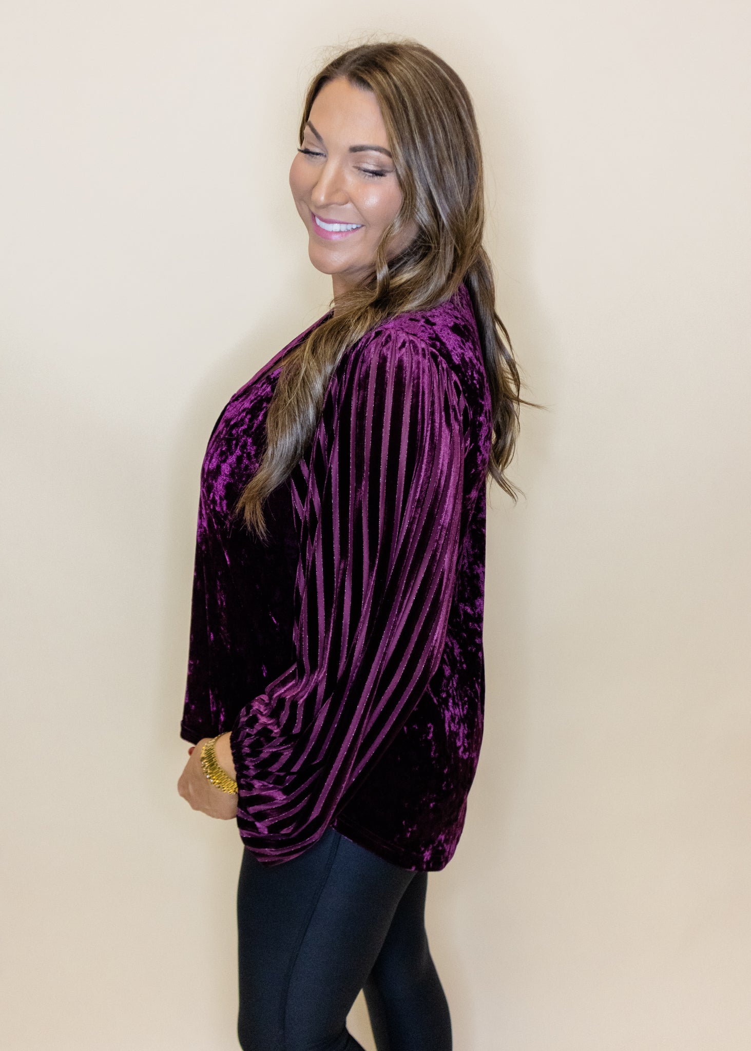 Eggplant Velvet Draped Sleeve Top