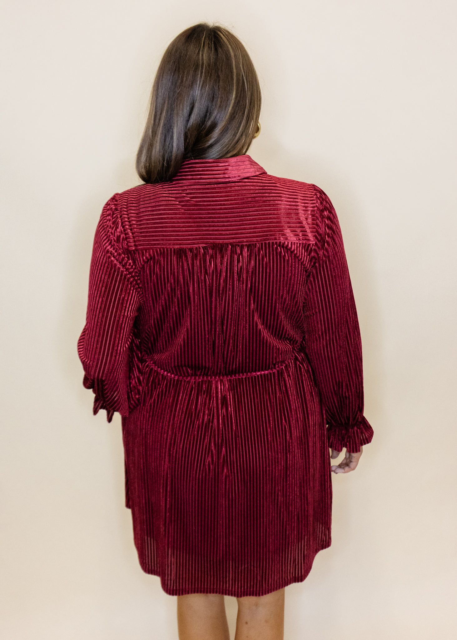 Maroon Stripe Velvet Tie Dress