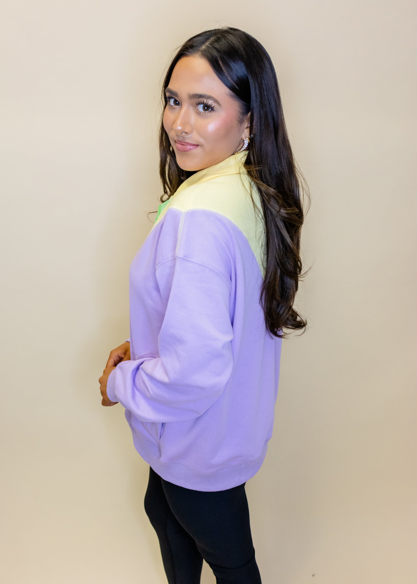Purple Bold Color Block Button Up Pullover