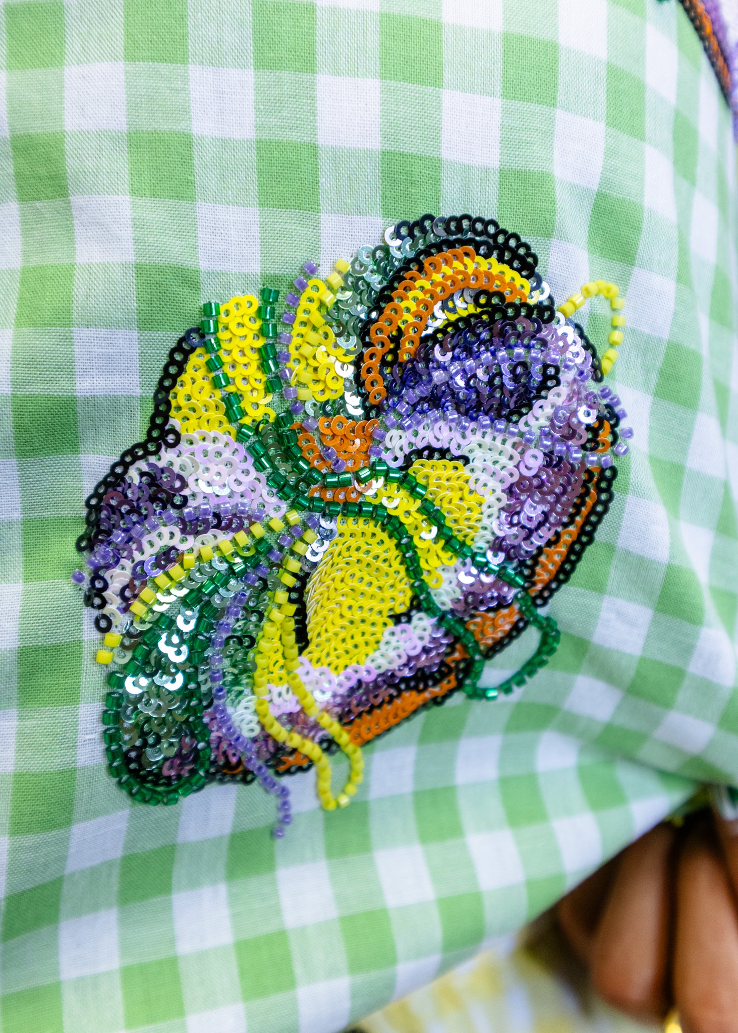 Colorblock Mardi Gras Gingham King Cake Button Up Top