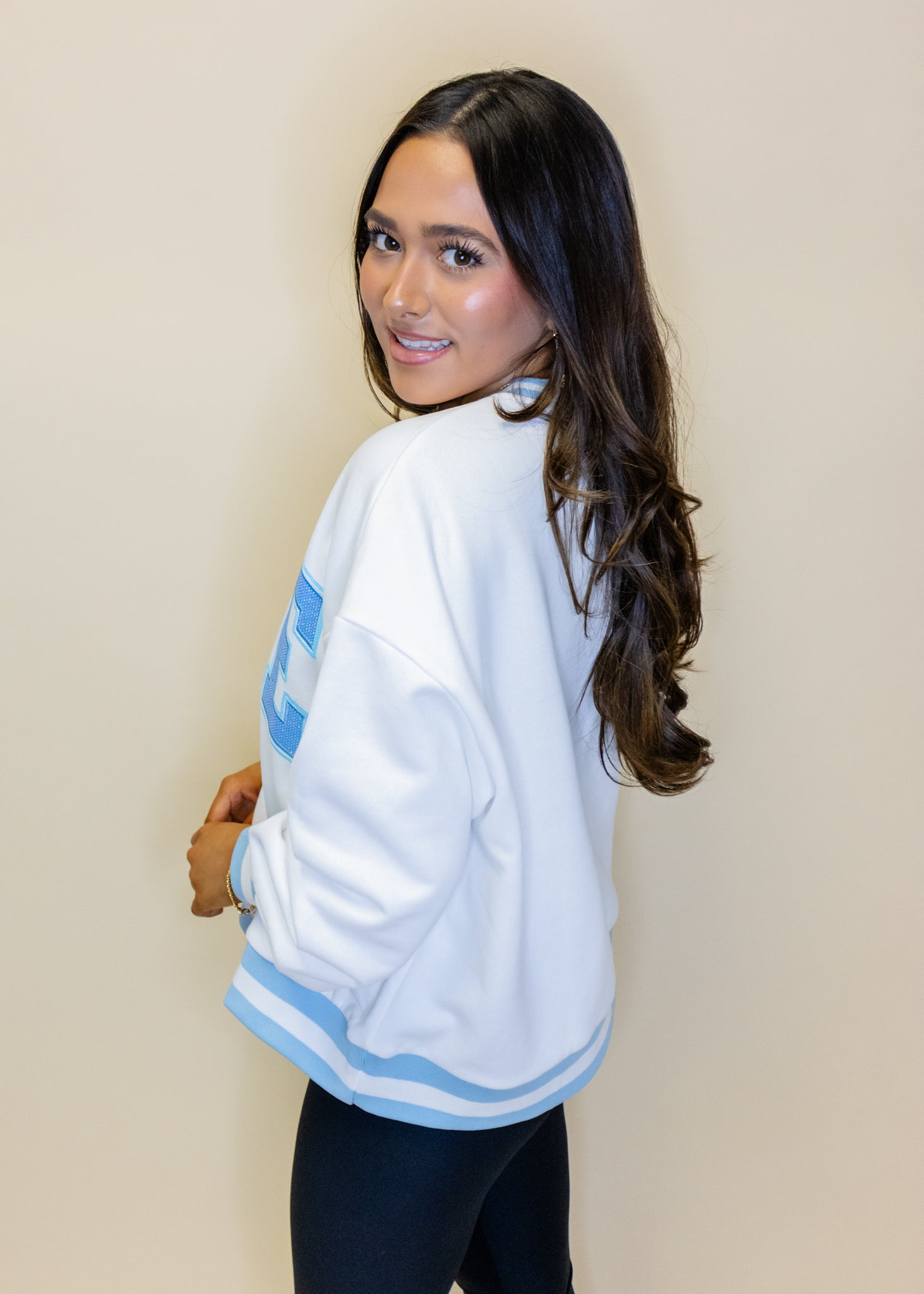 White & Blue Rhinestone 'Bride' Sweatshirt