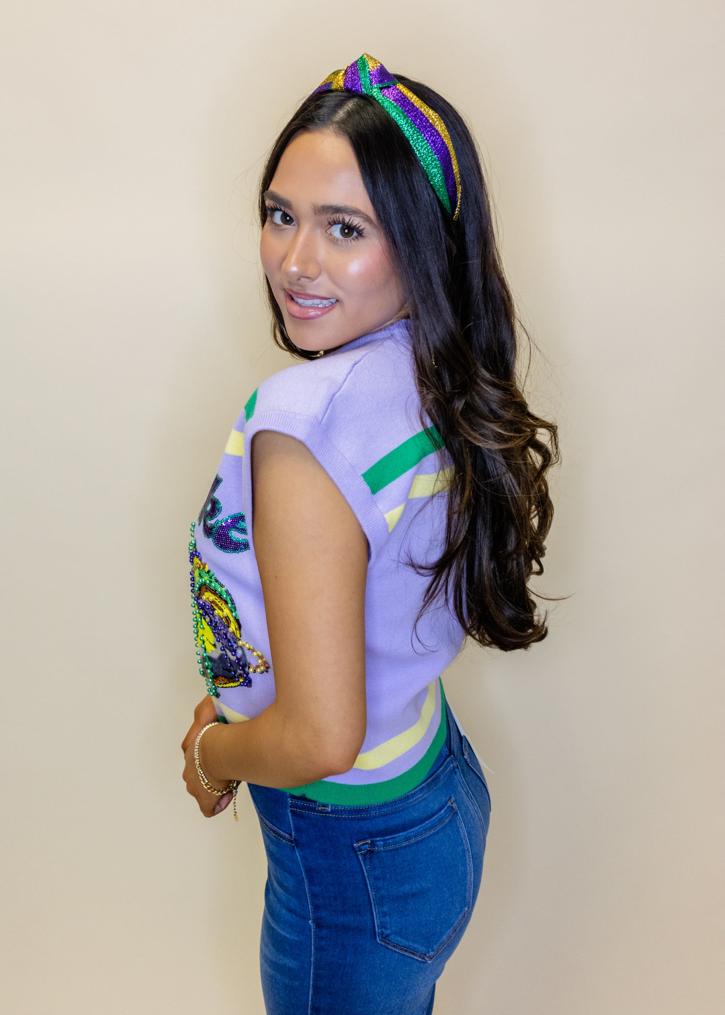 Lavender, Green & Yellow 'Queen Cake' Striped Top