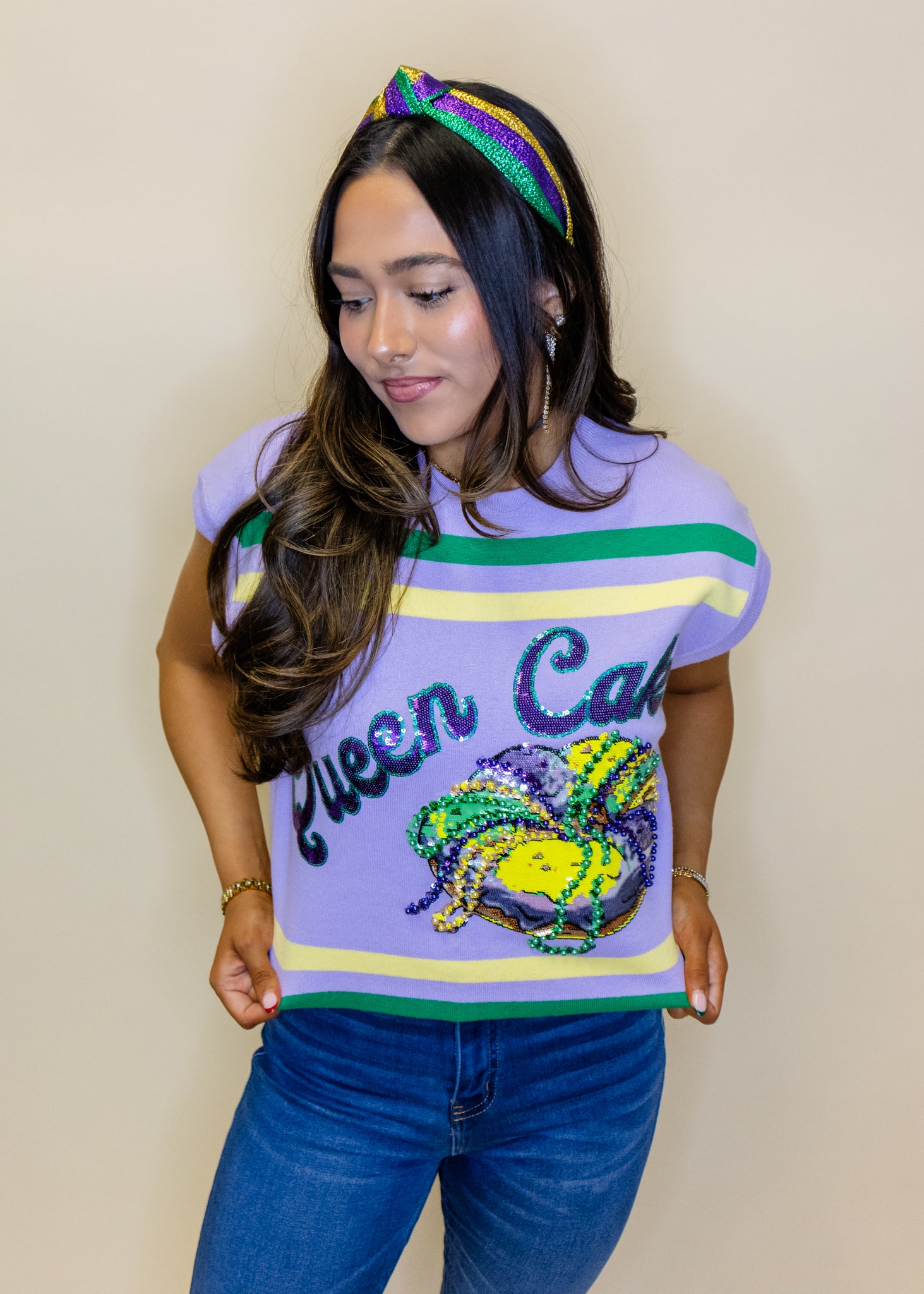 Lavender, Green & Yellow 'Queen Cake' Striped Top