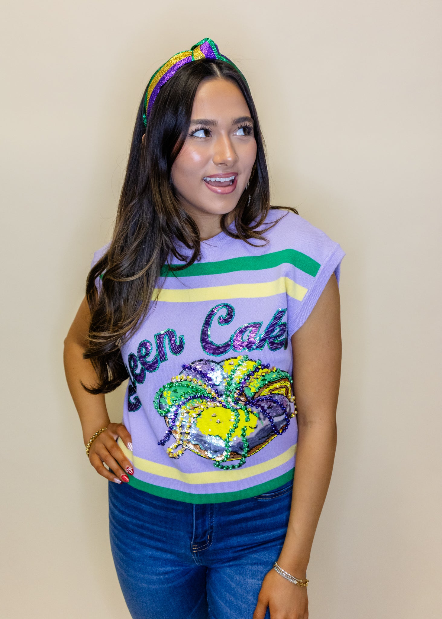 Lavender, Green & Yellow 'Queen Cake' Striped Top