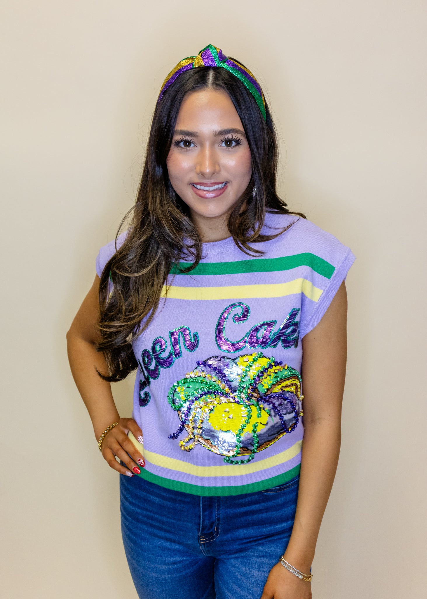 Lavender, Green & Yellow 'Queen Cake' Striped Top