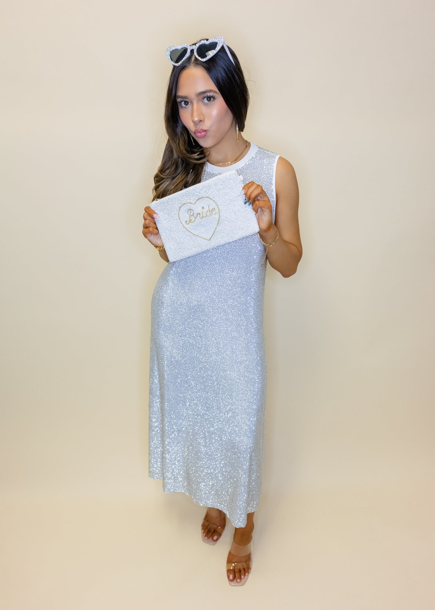 White Full Rhinestone Midi Active Dress